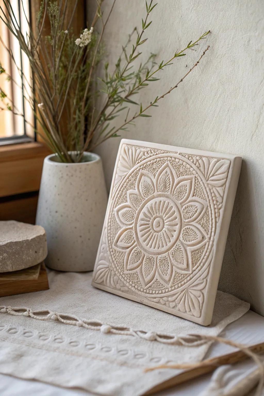 Elevate your space with the subtle charm of sgraffito wall art, where simplicity meets artistic flair.