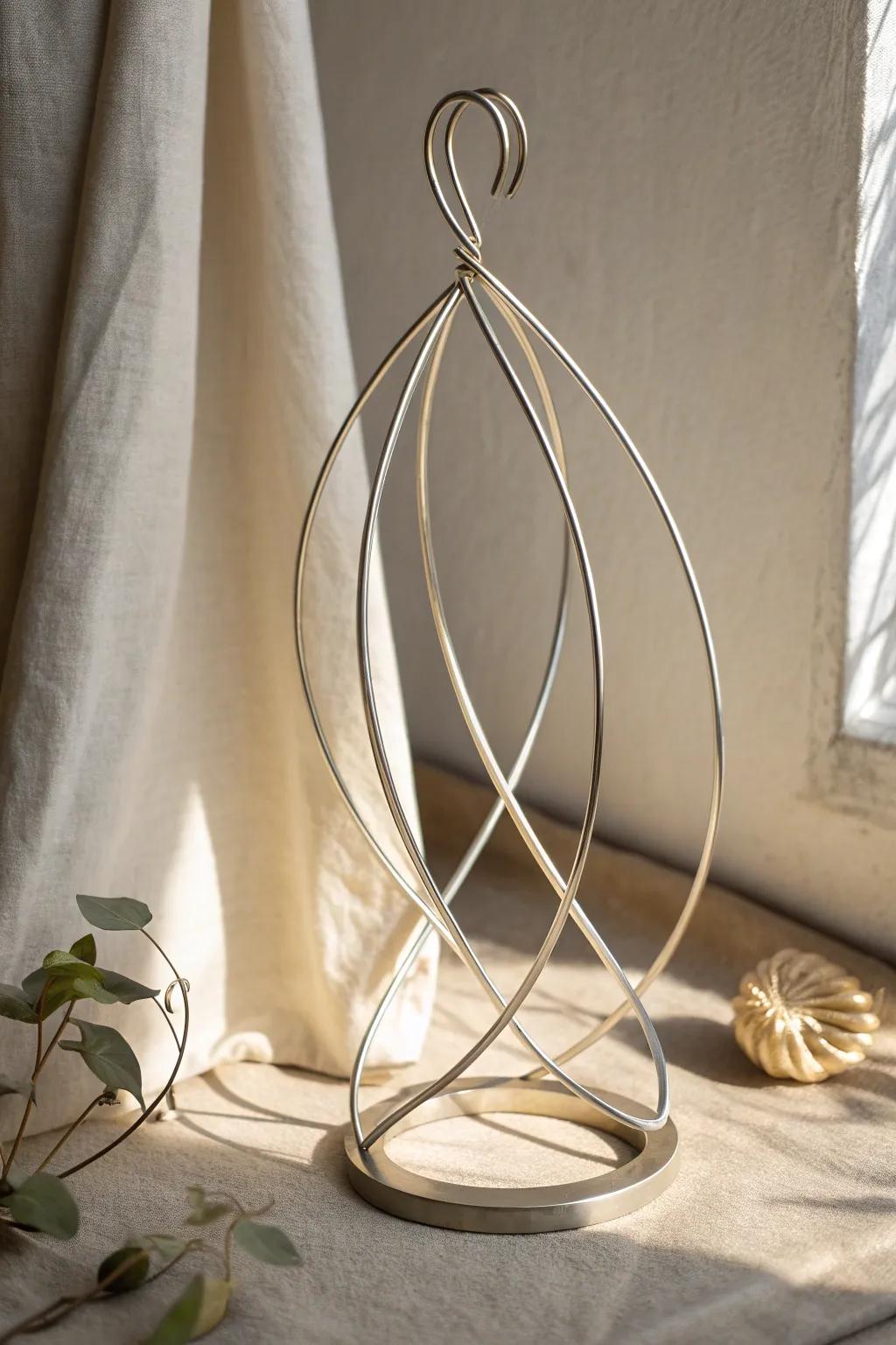 Explore the elegance of simplicity with this minimalist metal sculpture, where light dances on expertly crafted curves.