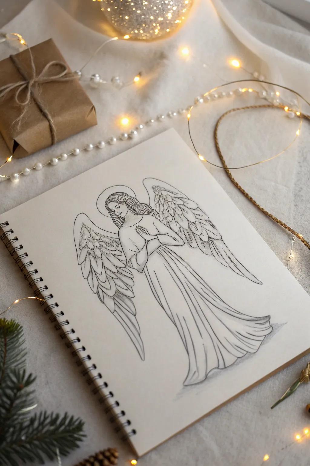 Capture the serene beauty of the season with a minimalist Christmas angel sketch, where simplicity meets elegance.