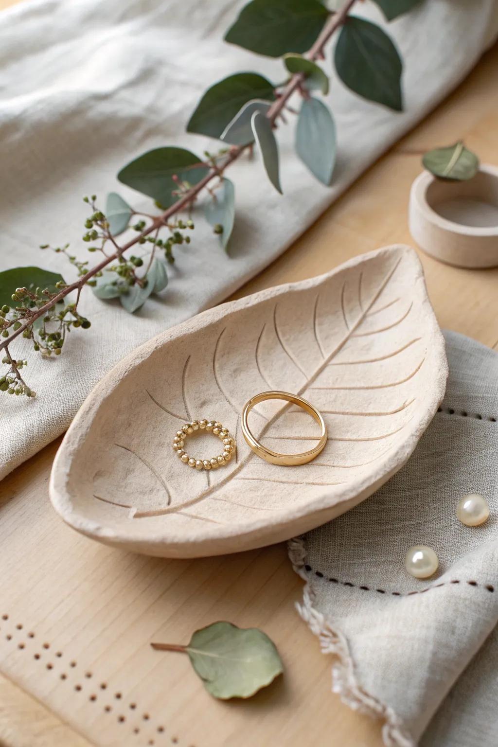 Elevate your jewelry organization with this handcrafted leaf-shaped dish—where simplicity meets elegance.