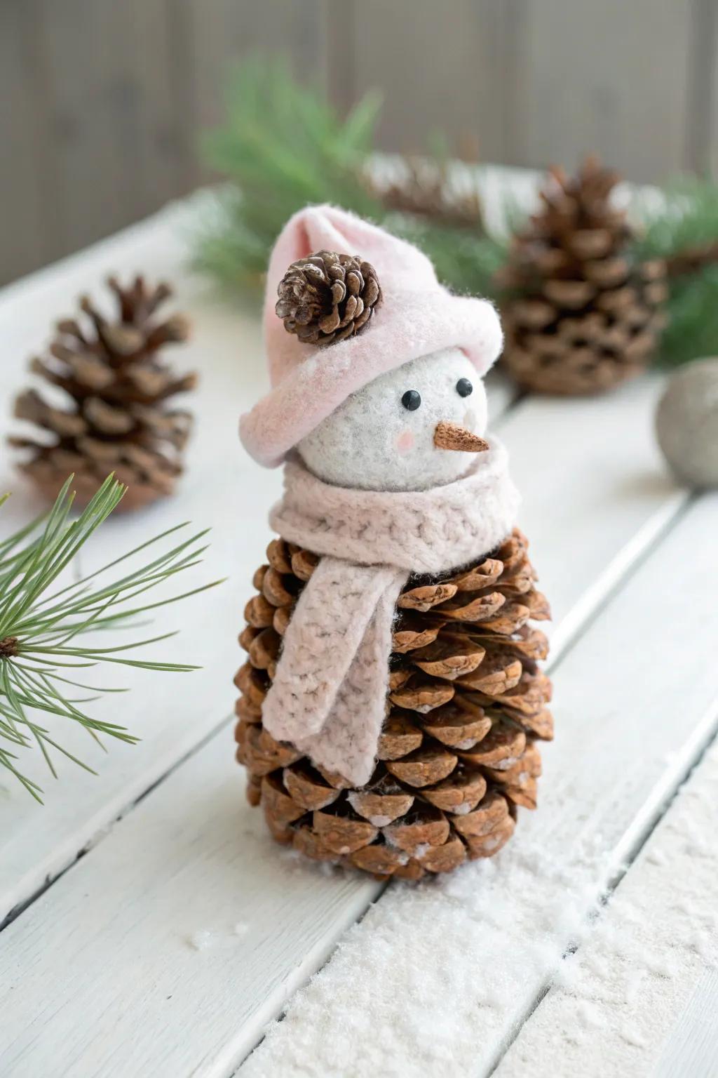 Embrace the cozy charm of nature with this whimsical pinecone snowman, the perfect blend of minimalist elegance and woodland whimsy.