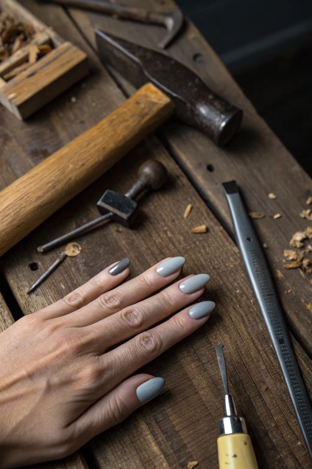 Craft Your Style: Embrace the elegance of sophisticated grey nails, where craftsmanship meets modern masculinity.