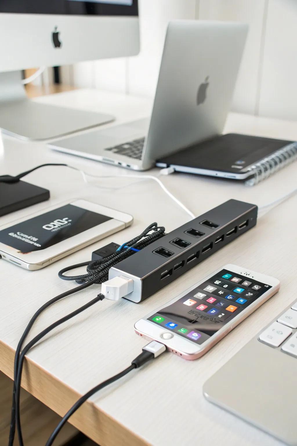 Desk-mounted USB hubs reduce cable clutter by centralizing connections.