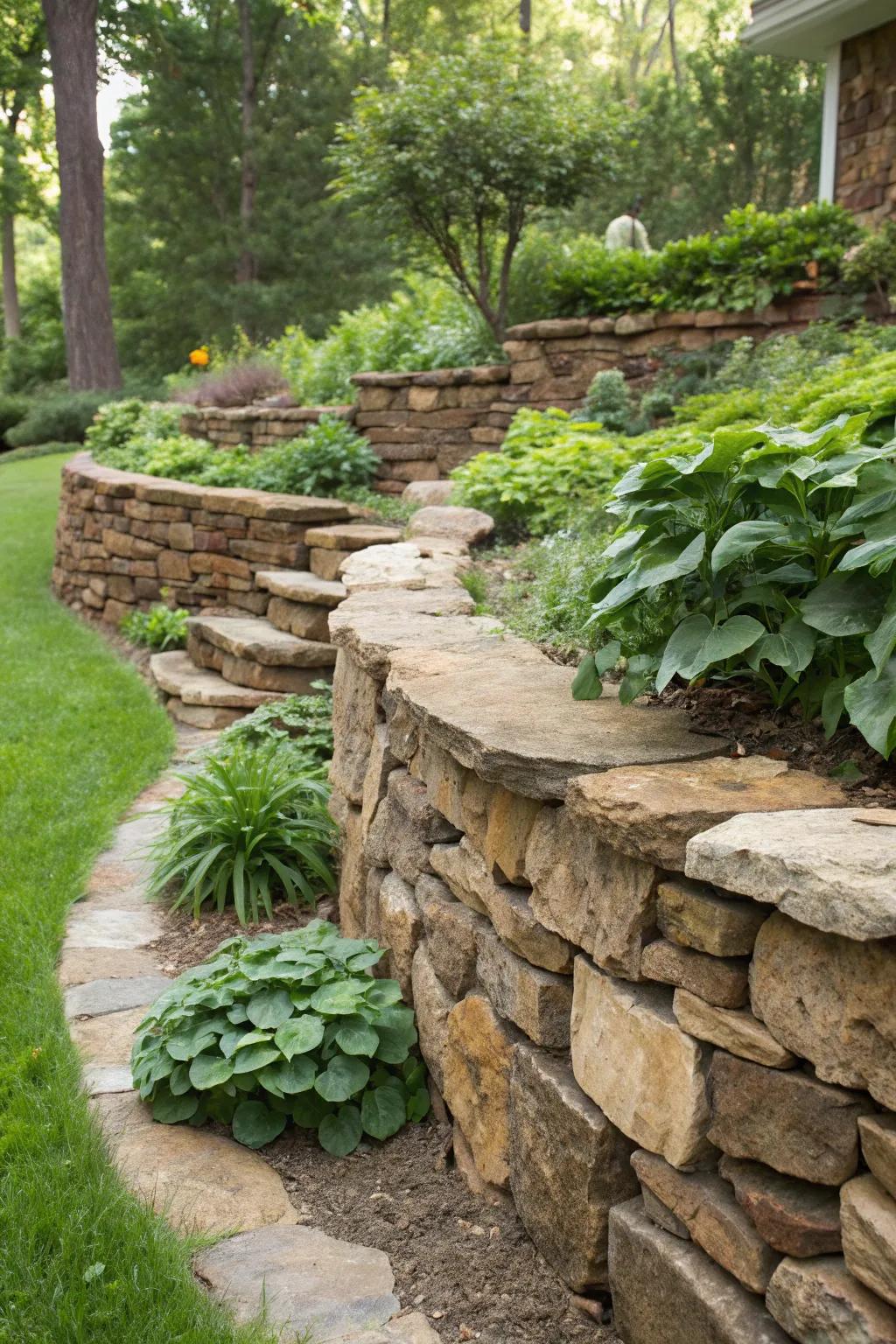 Transform your garden with the rustic charm of natural stone walls.