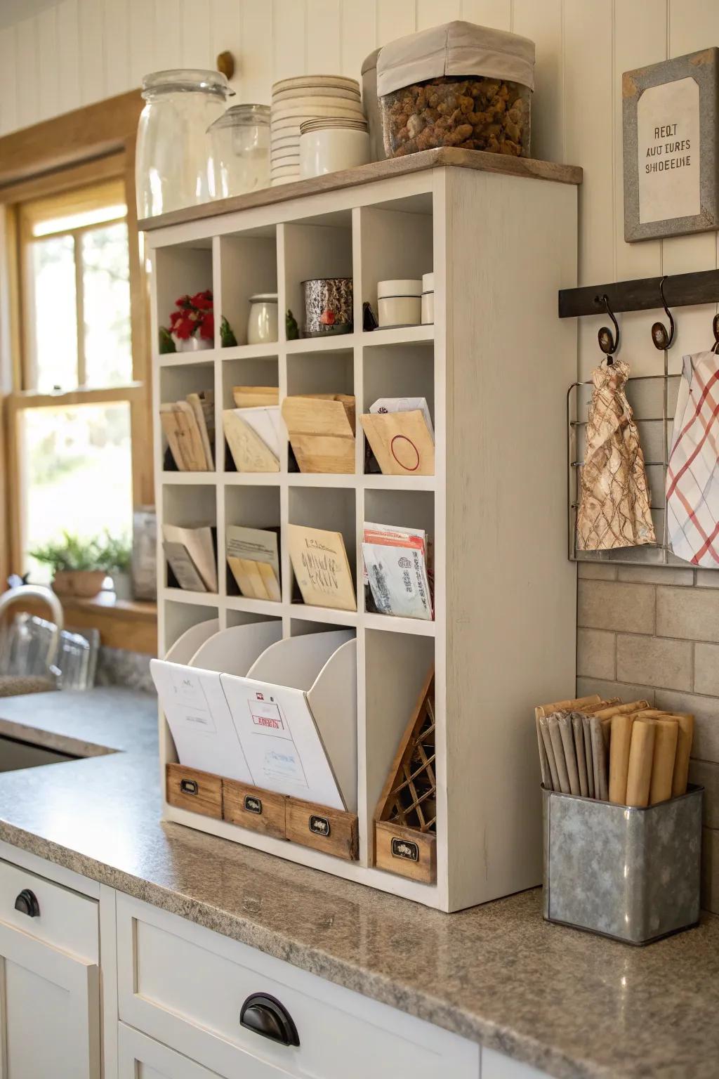 A practical mail station to keep papers organized.
