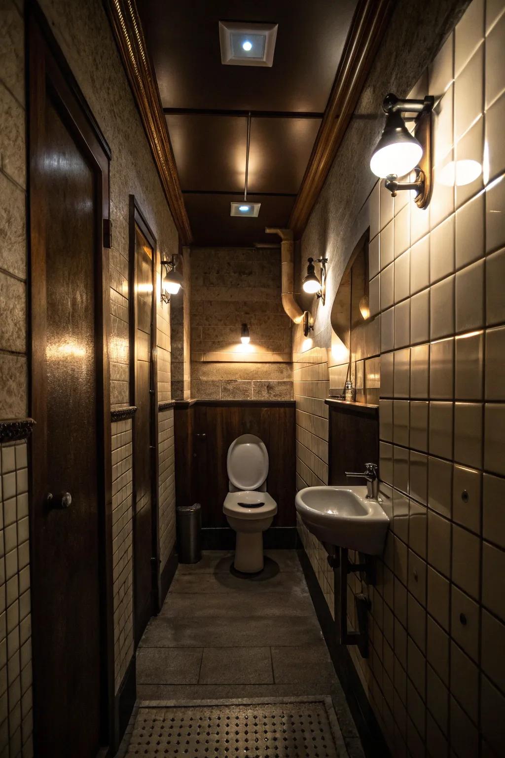 Layered lighting adding depth and mood to a toilet room.