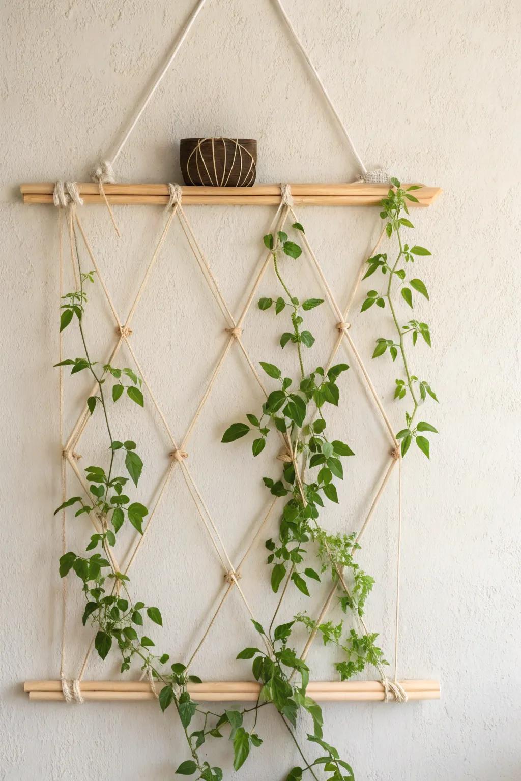 Elevate your space with a minimalist hanging string trellis – where simplicity meets natural elegance.