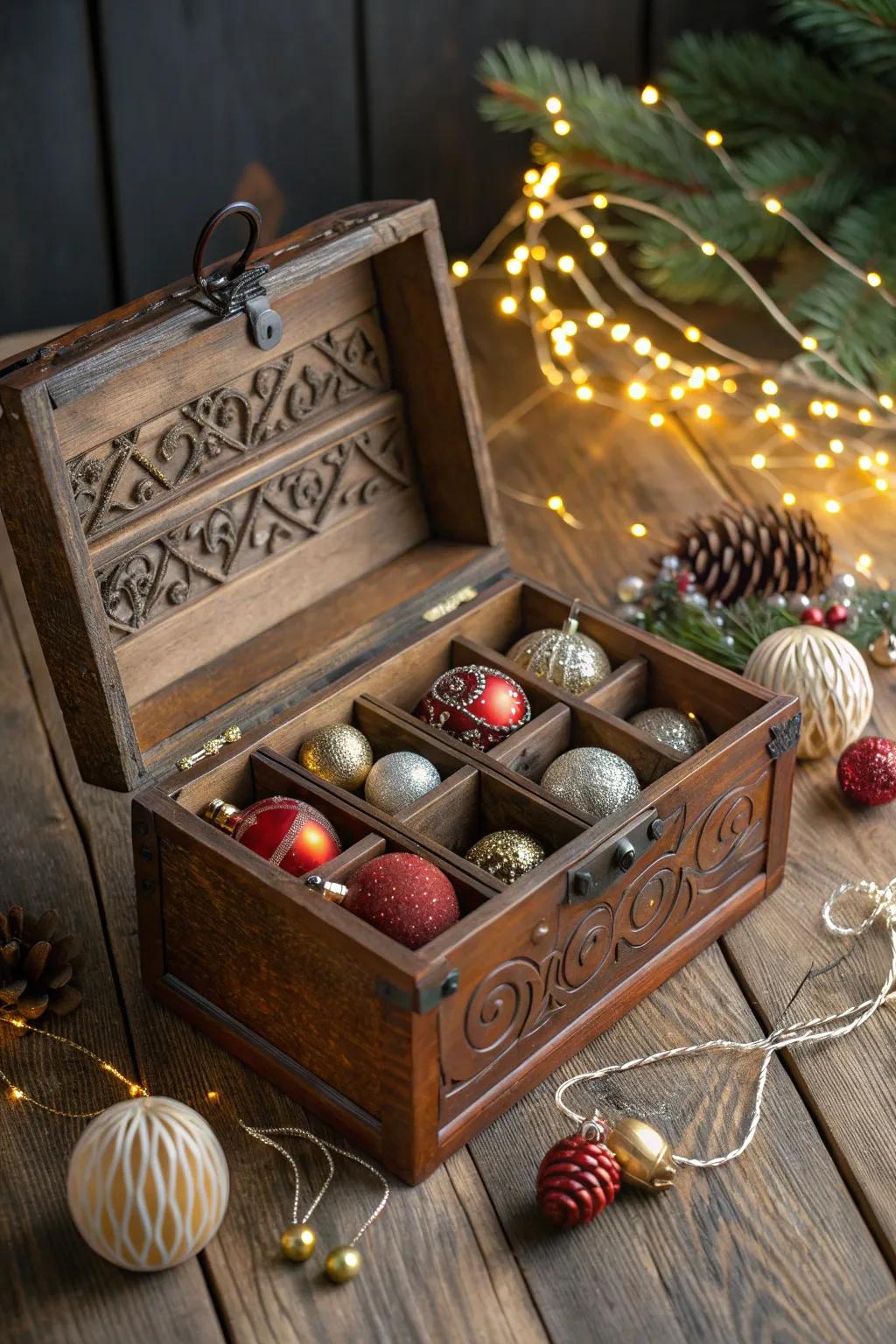 Organize seasonal decor with a touch of craftsmanship elegance.