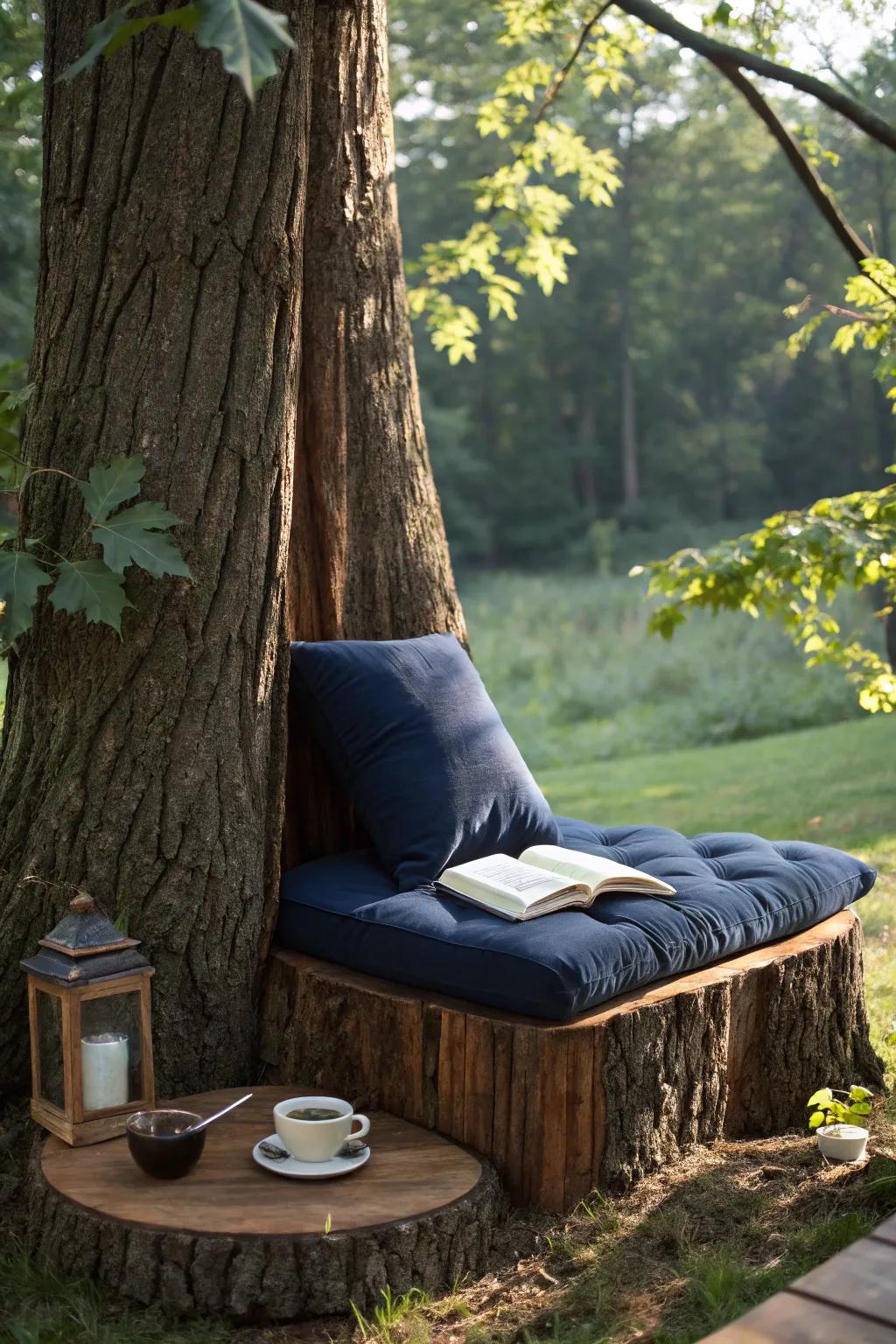 Transform your space with a rustic trunk reading nook—where comfort meets nature.