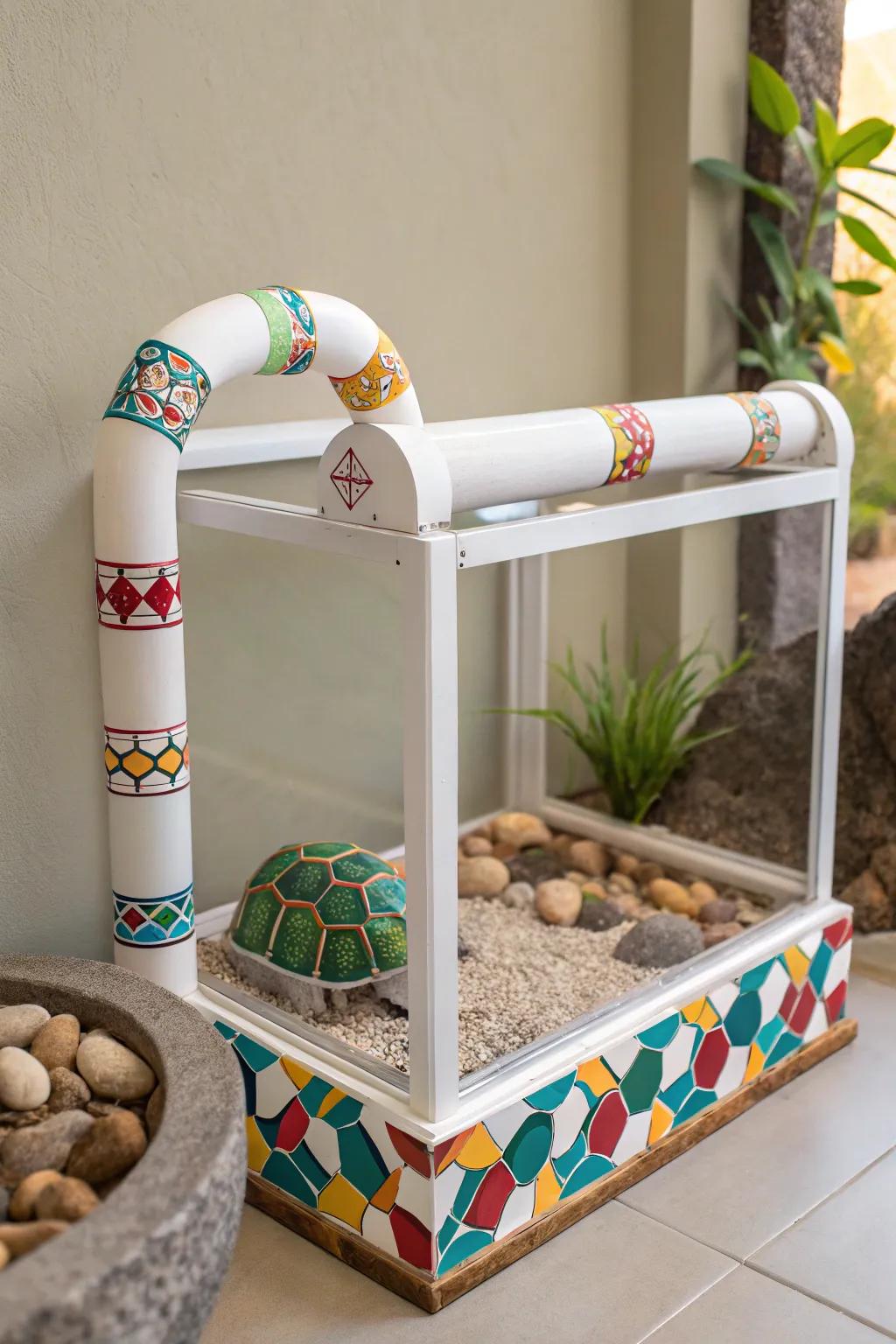 Transform your turtle's habitat with this vibrant PVC playground—where minimalist design meets playful fun.