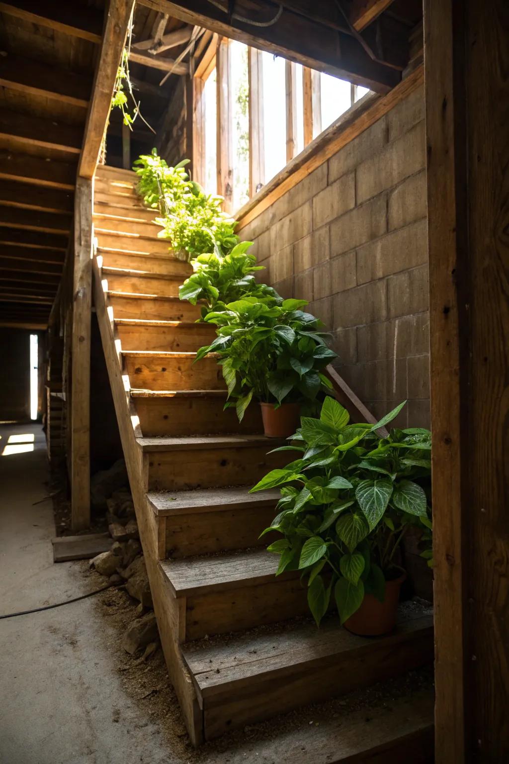 Transform your unfinished stairs with a touch of nature's vibrancy.