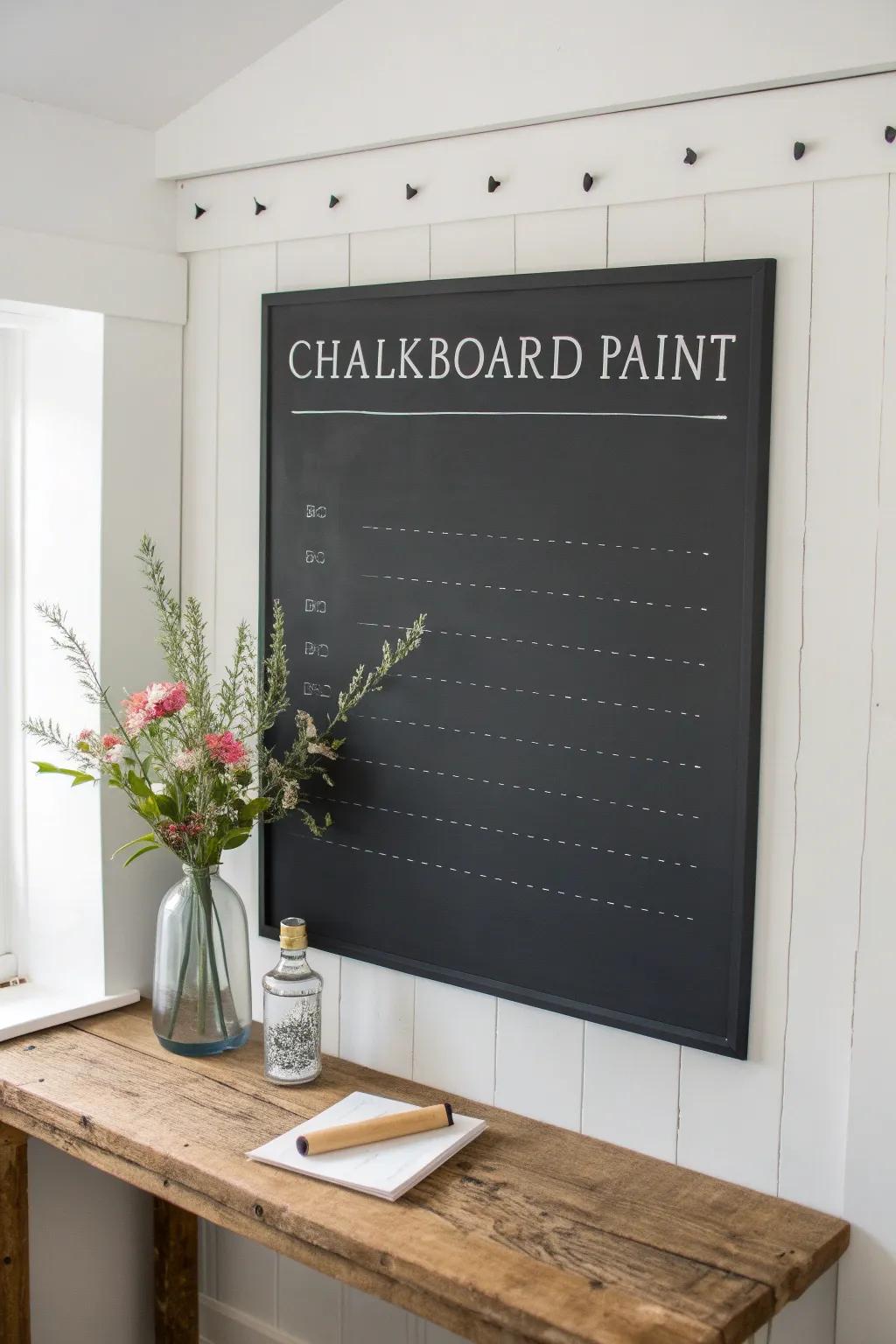 Transform your to-do list with a chic chalkboard bulletin board, where simplicity meets creativity.