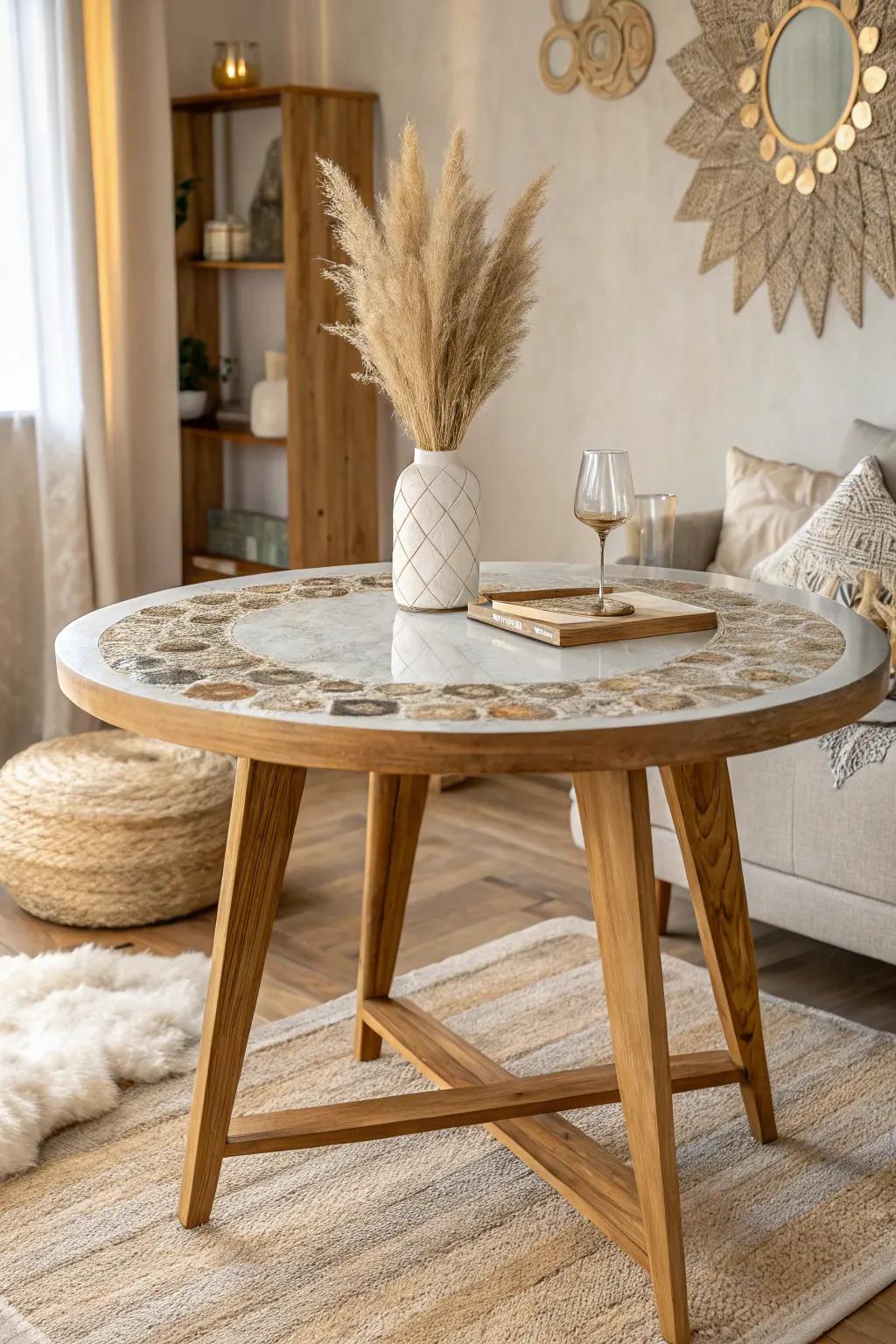 Transform your space with a touch of history - vintage charm meets modern elegance in this unique epoxy tabletop design.