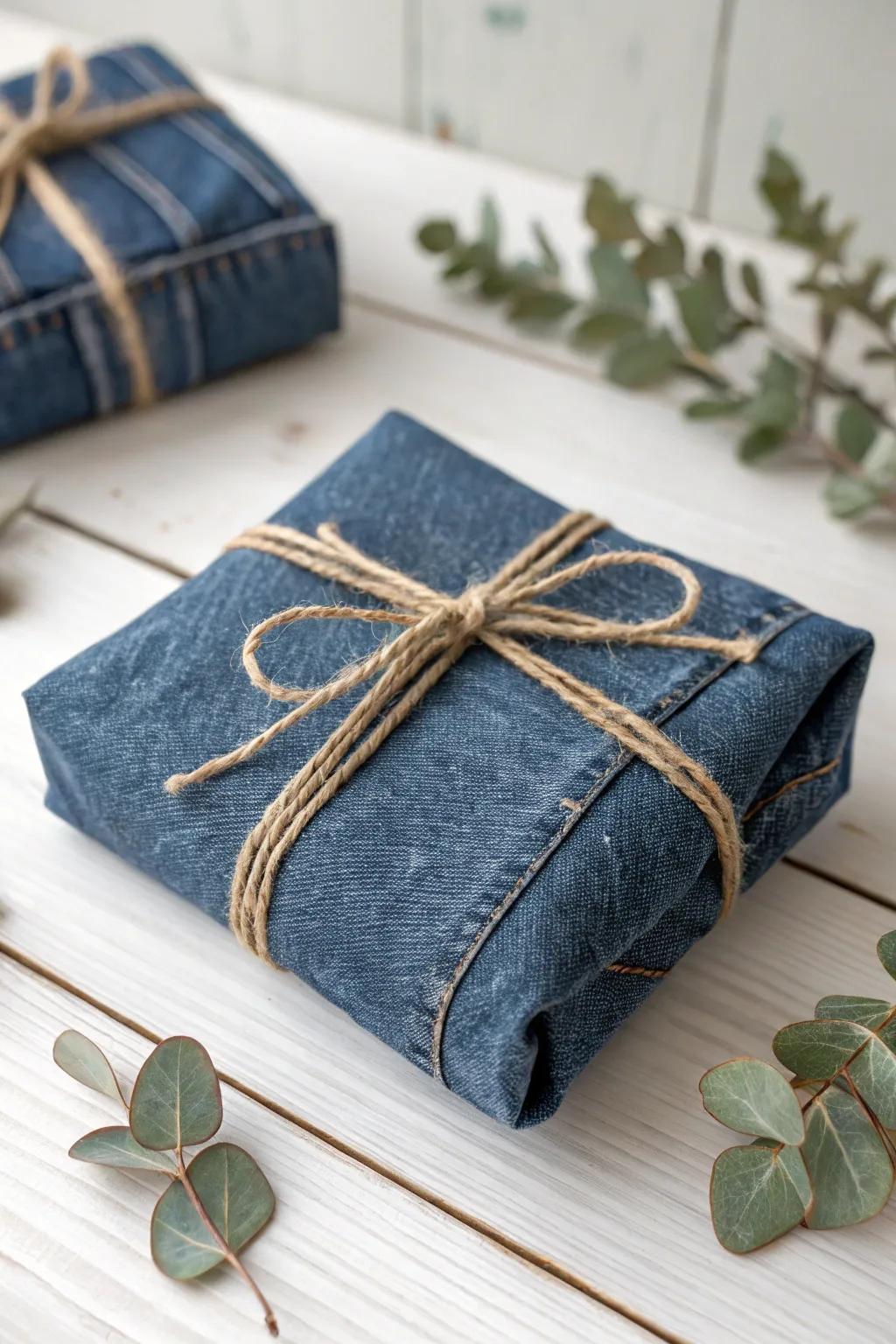 Elevate your gift-giving with eco-chic denim wraps. Sustainable style at its finest.