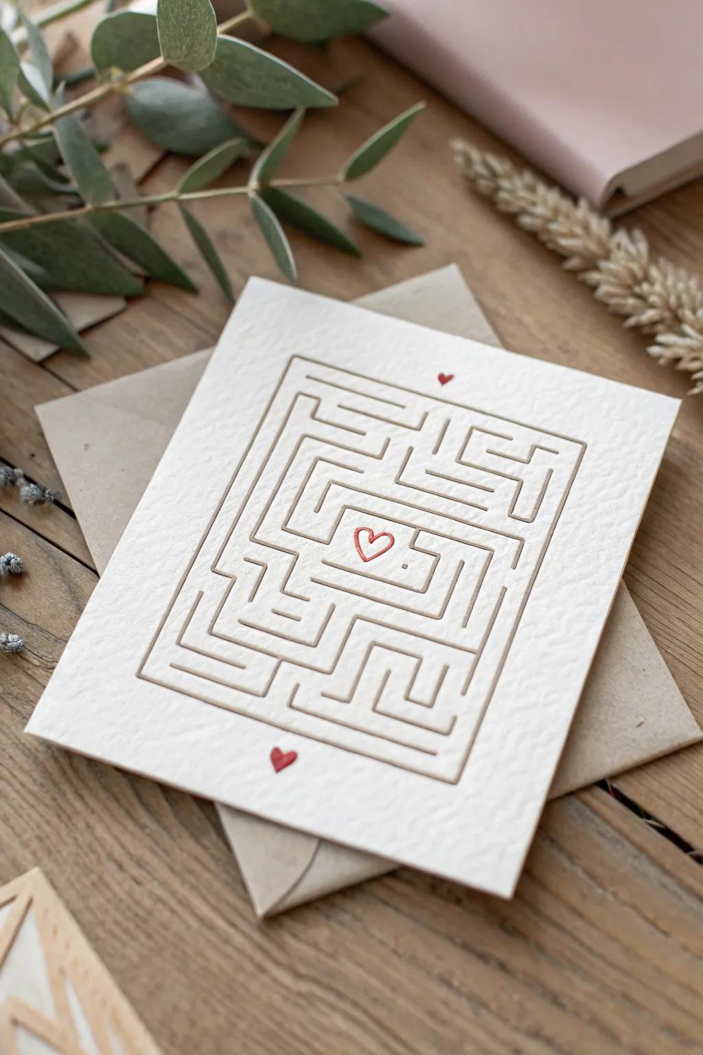 Navigate your way to love this Valentine's Day with a handcrafted maze card that captures simplicity and heart.