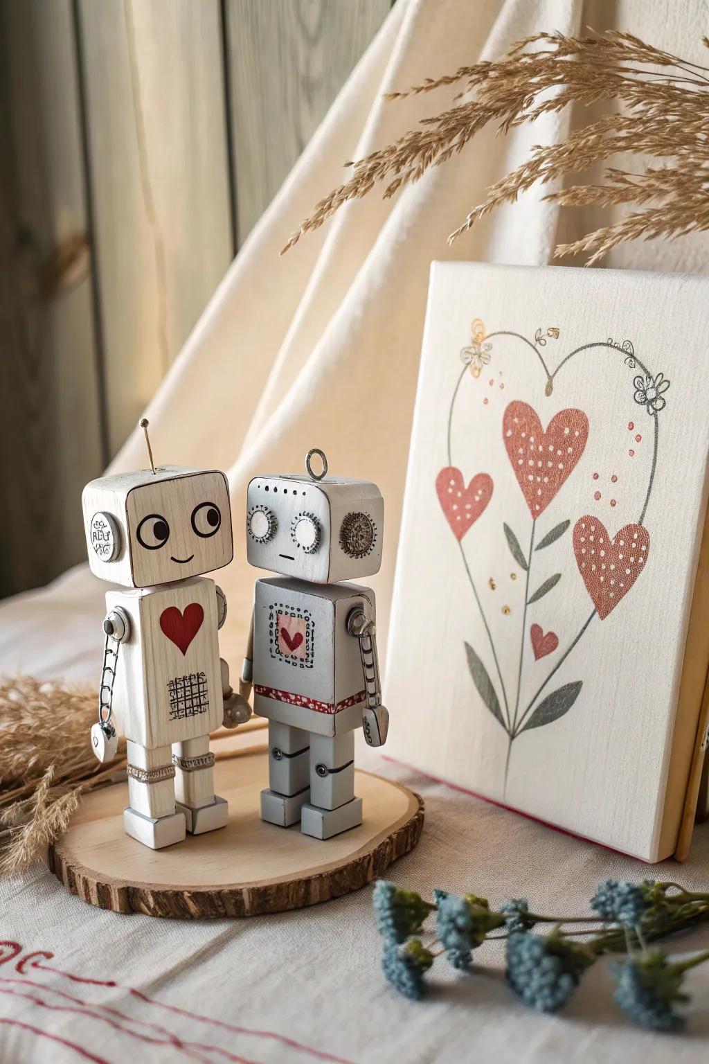 Celebrate love with a touch of whimsy and humor through this charming robot canvas art.