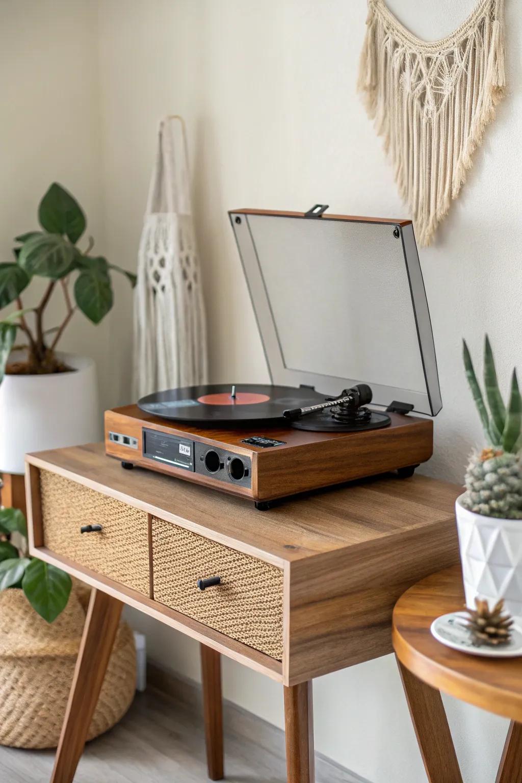 Bring nostalgia and charm into music with this vintage-style record player, a perfect Valentine's Day gift for teens who cherish simplicity and craftsmanship.