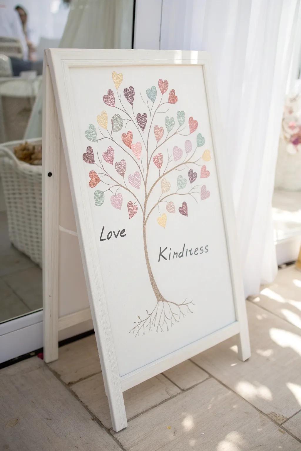 Embrace nature's love with messages of kindness on heart-shaped leaves.