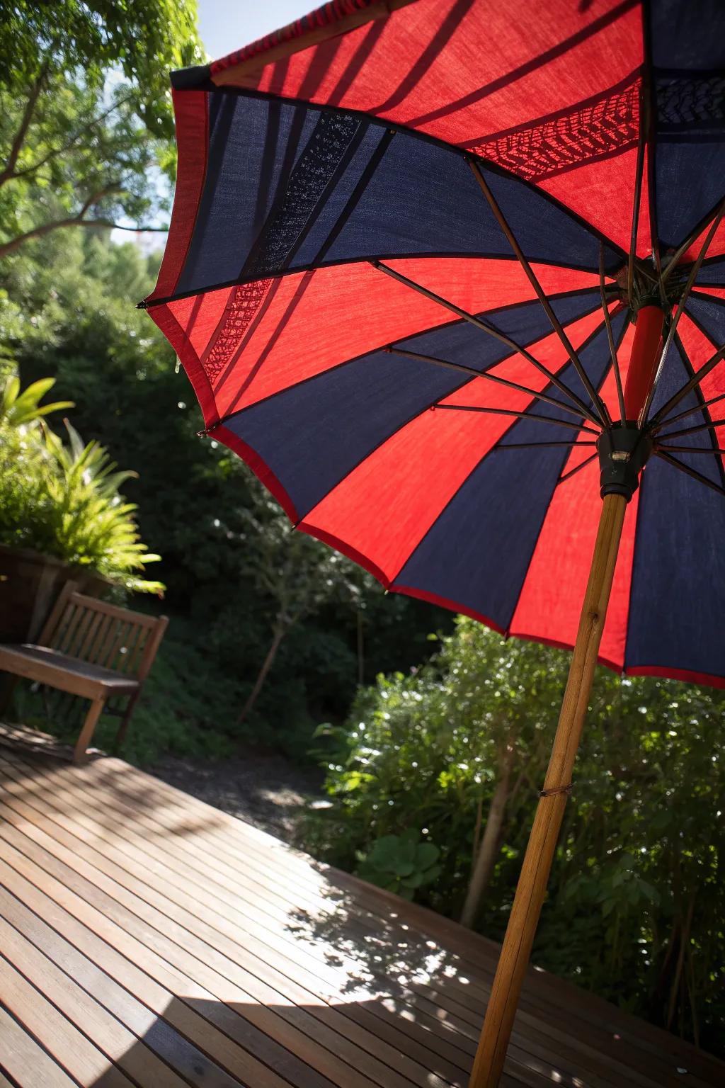 Shade in Style: Elevate your deck with a bold, colorful umbrella.