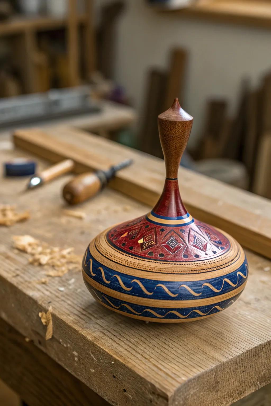 Handcrafted Charm: A Wooden Toy That Spins with Joy.