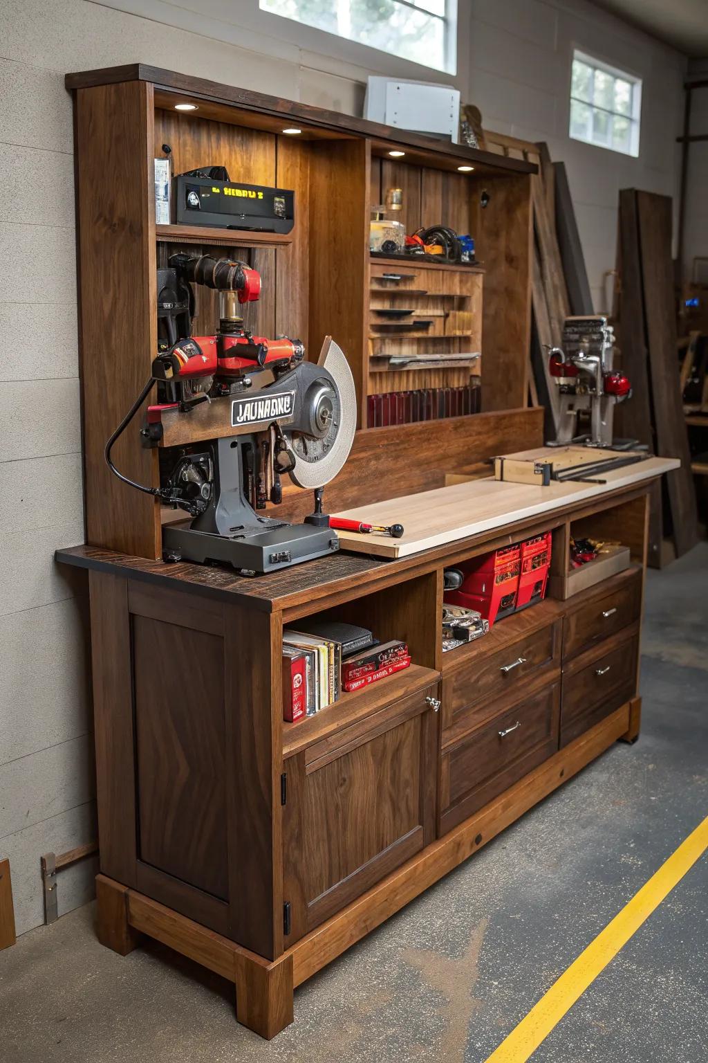 Elevate your woodshop efficiency with this expertly crafted multi-function saw station—where precision meets artistry.
