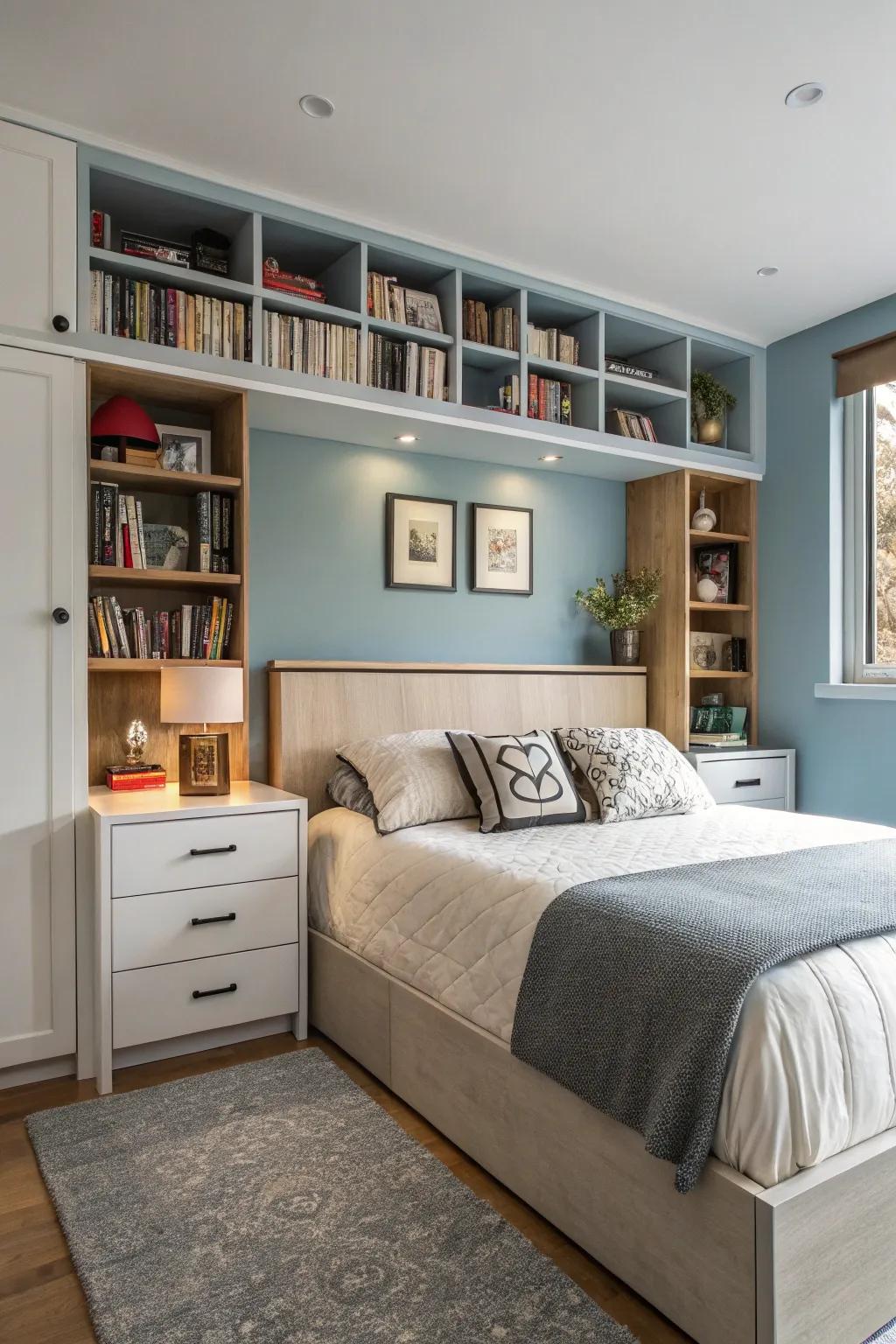Headboards with storage keep essentials neatly organized.