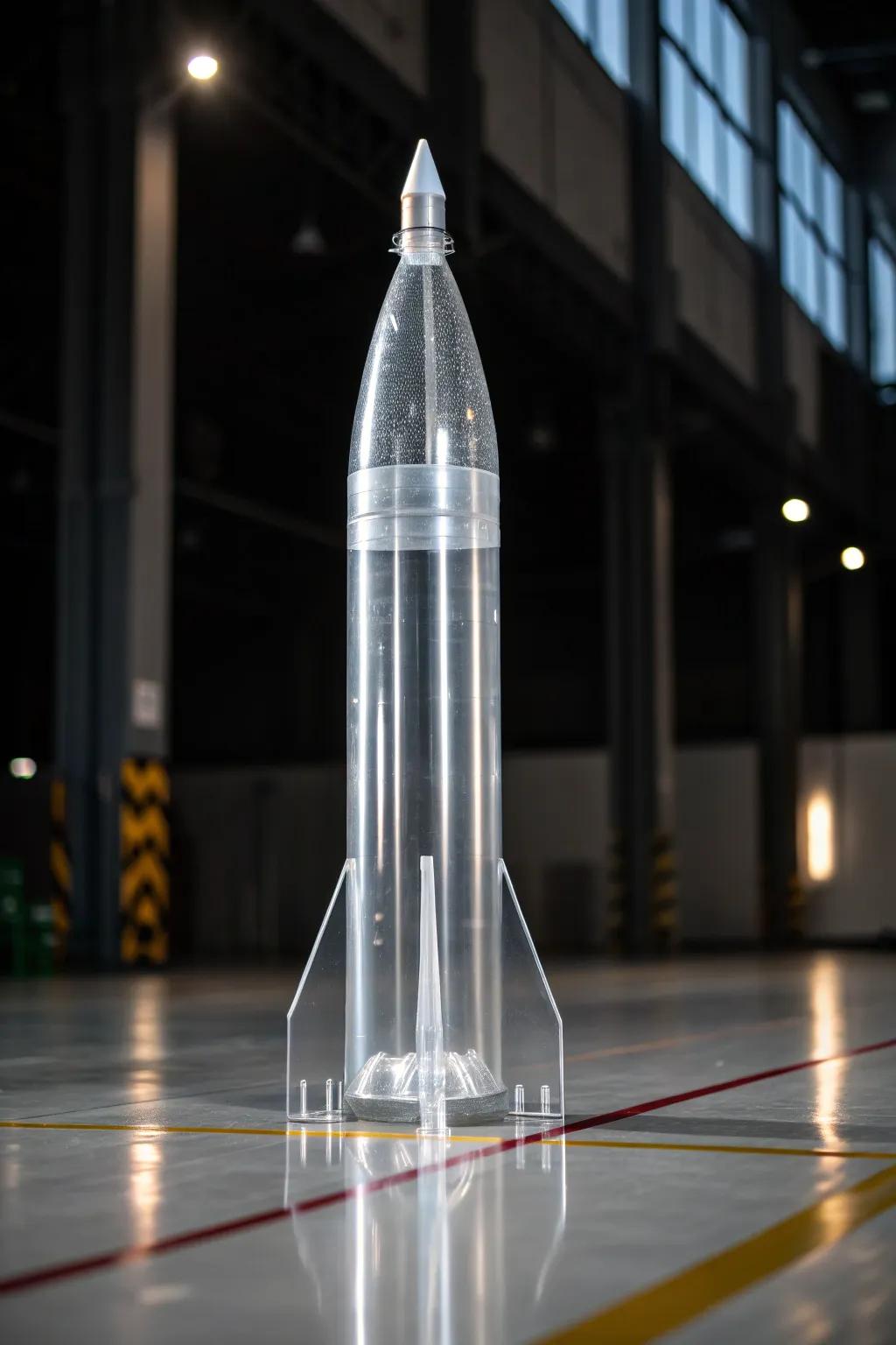 Embrace simplicity and let the engineering of this transparent bottle rocket shine.