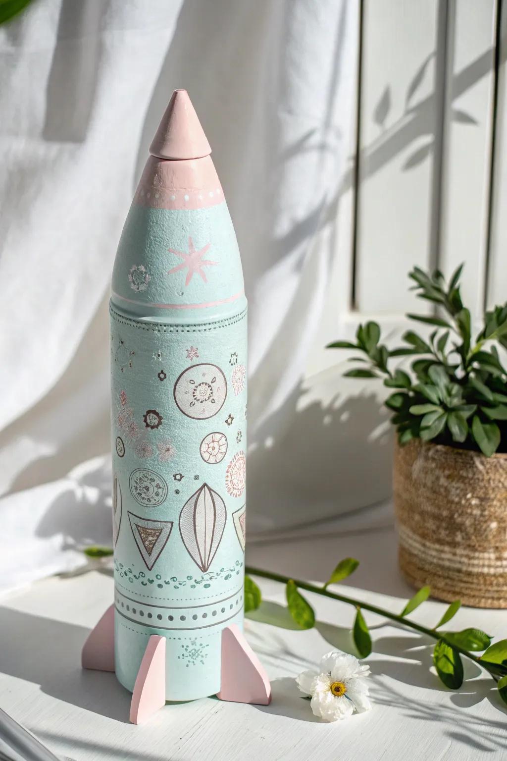 Soar into creativity with this beautifully crafted bottle rocket, a perfect blend of minimalist design and playful adventure!