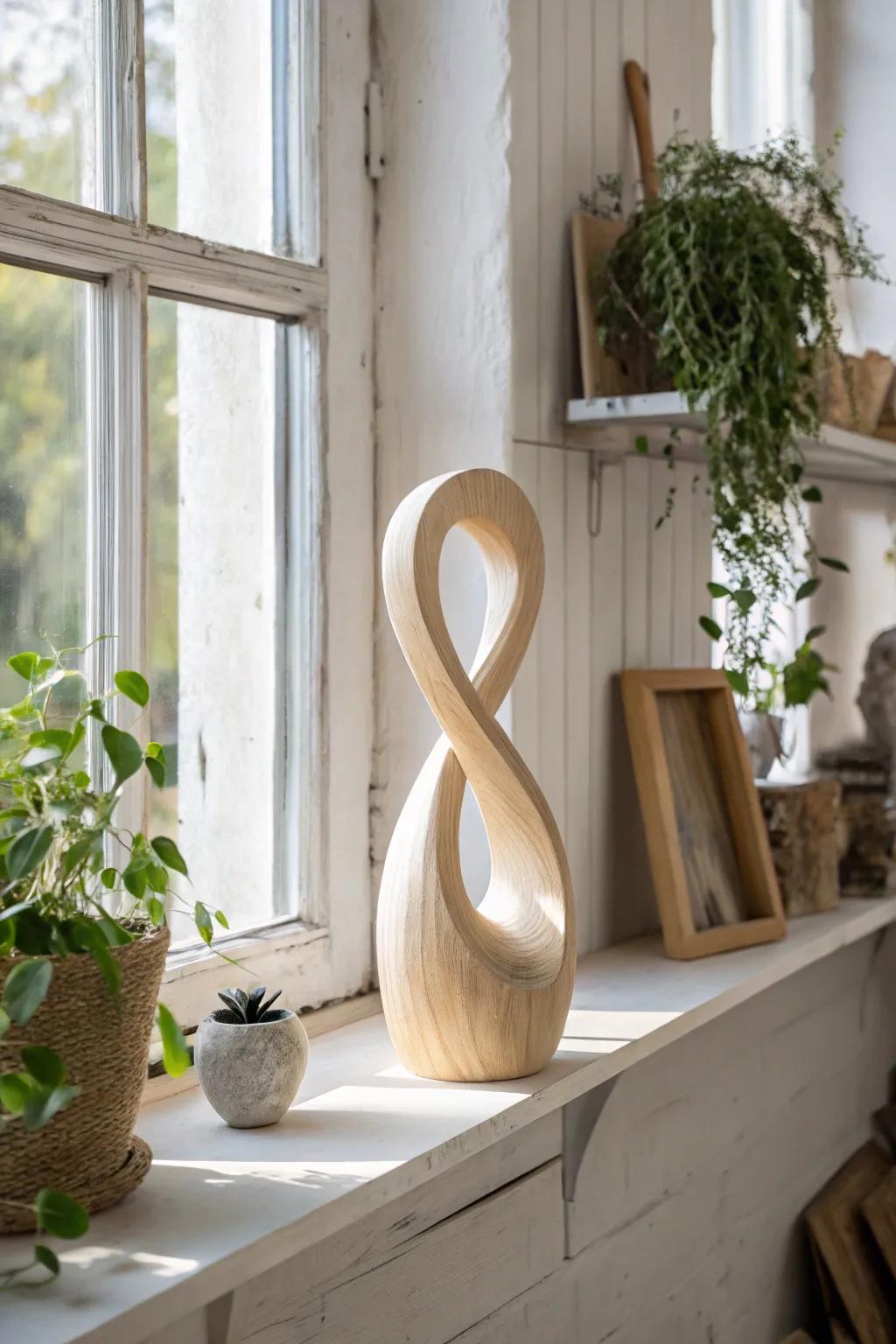 Find inspiration in simplicity: A handcrafted wooden sculpture to spark creativity in your art studio.