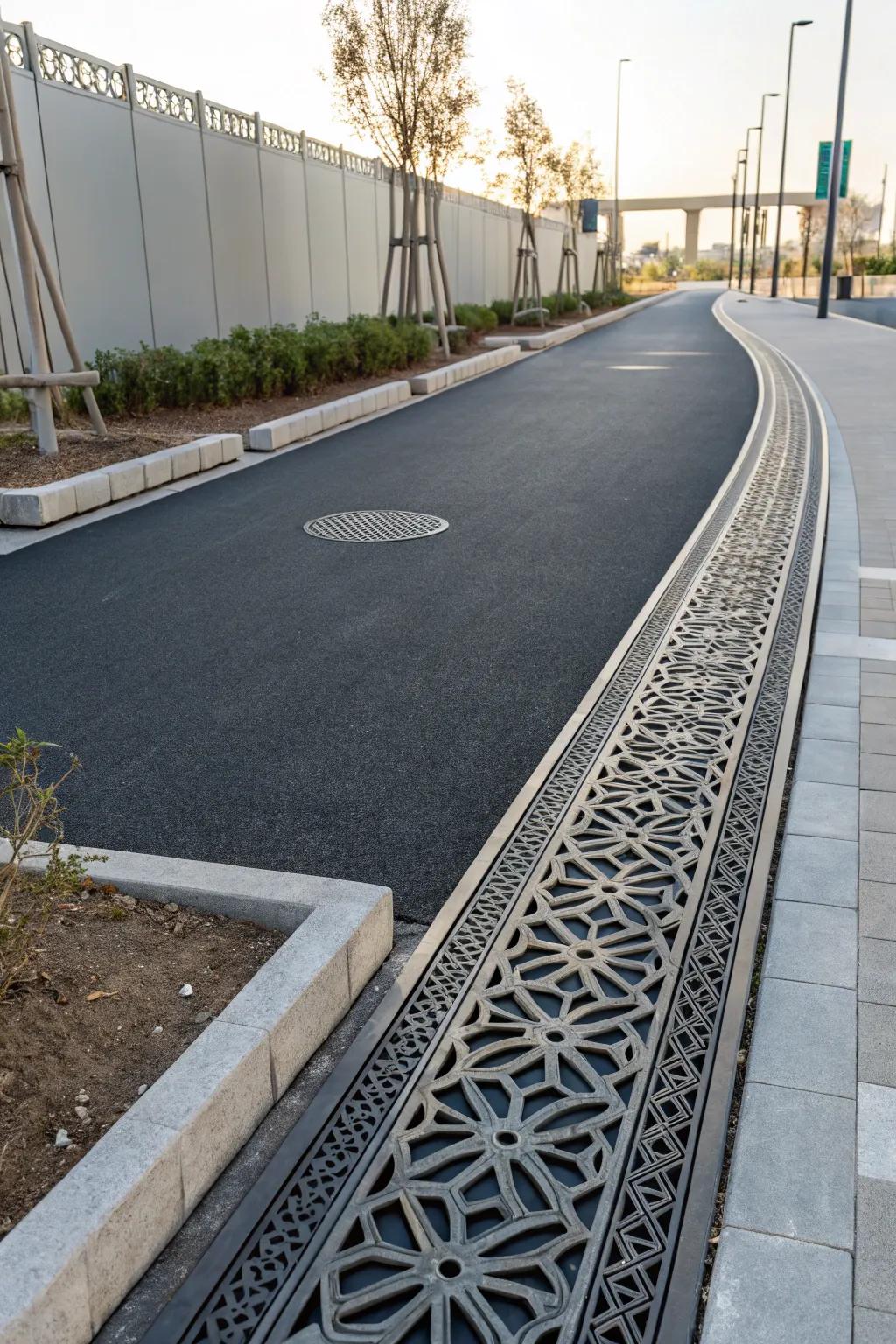 Enhance your walkway with bold decorative metal borders for a modern industrial vibe.