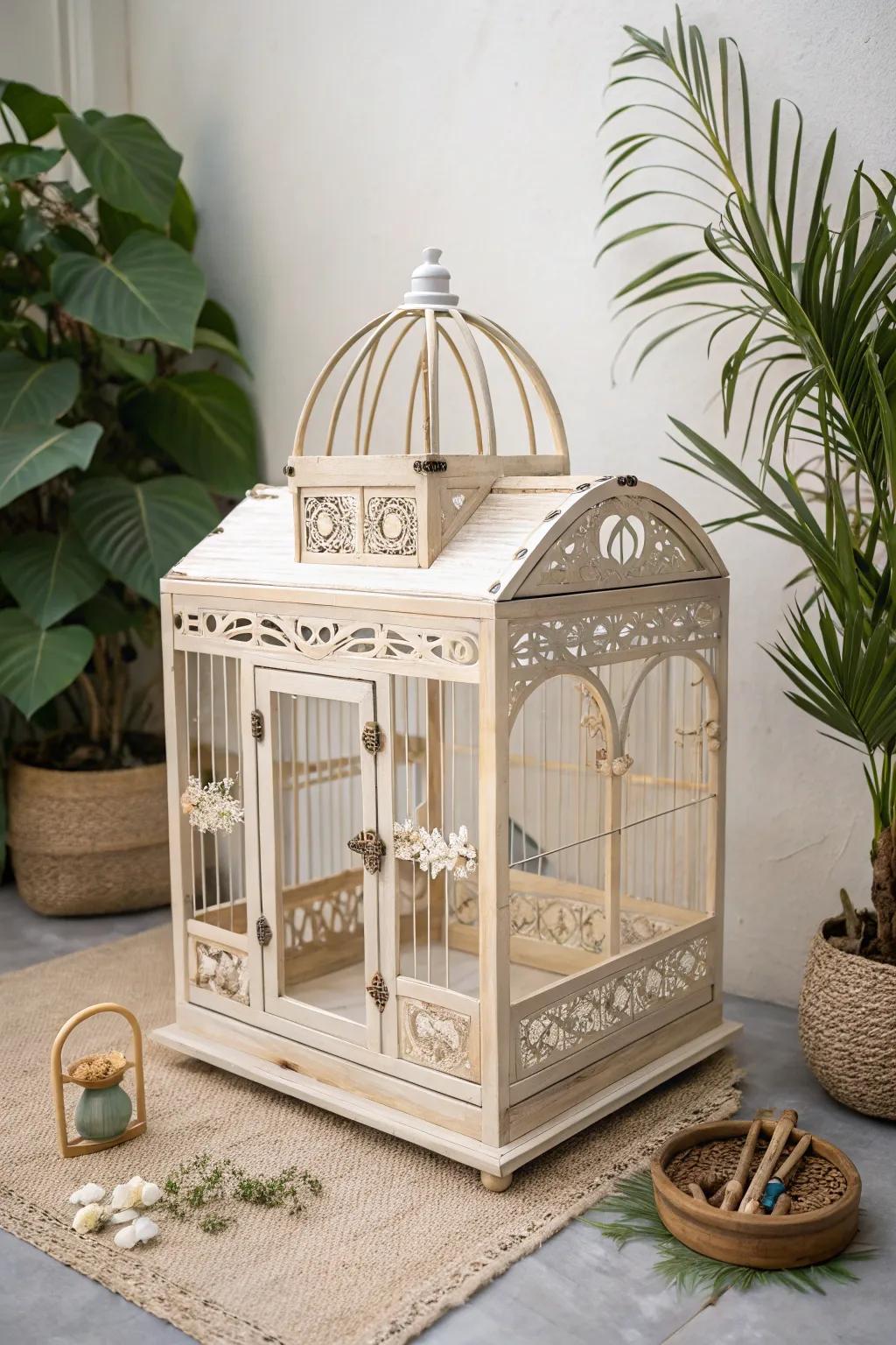 Discover the elegance of a portable aviary, where simplicity meets natural beauty.