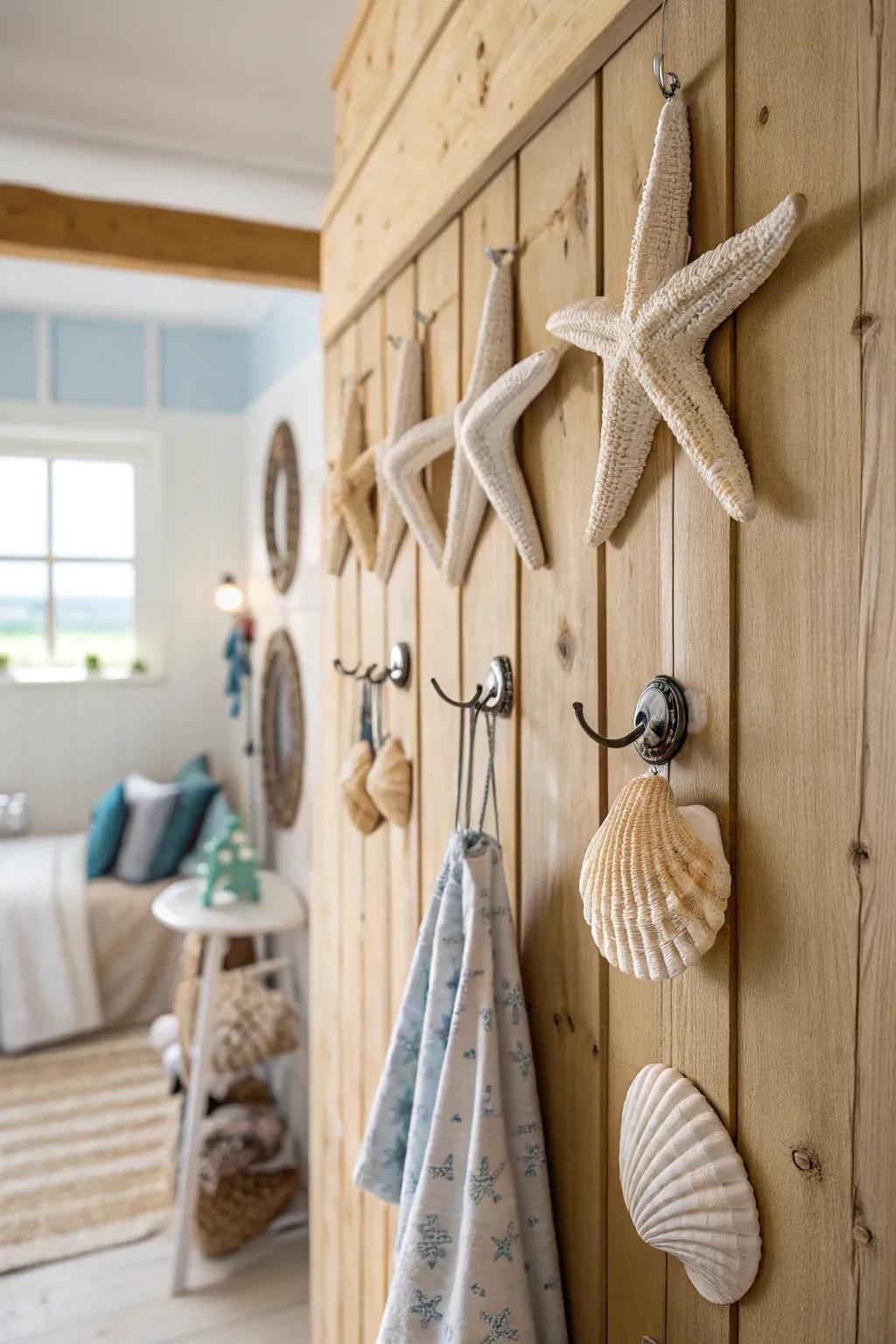Add beach charm with functional coastal wall hooks.