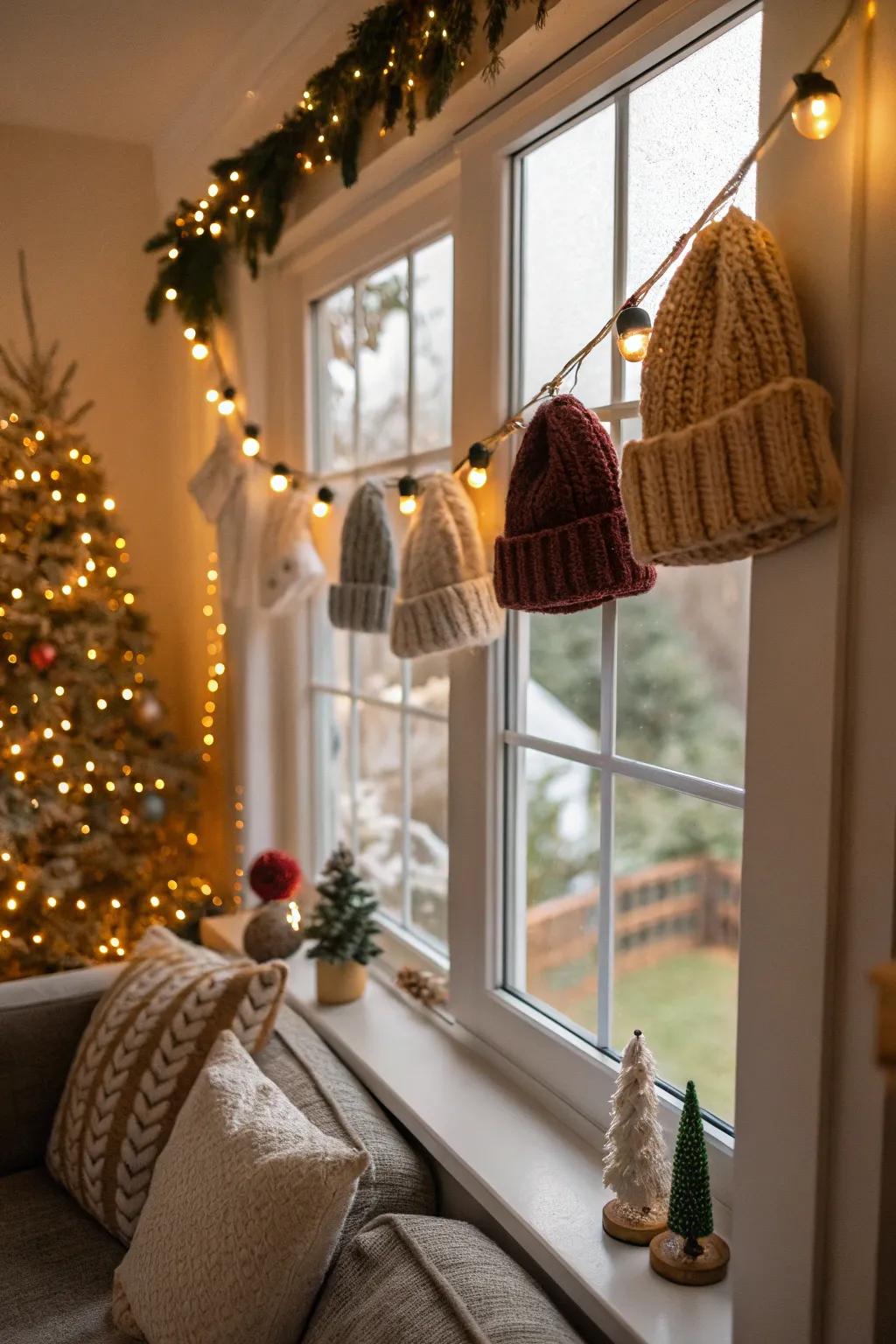 A beanie garland adds a playful vibe to your decor.
