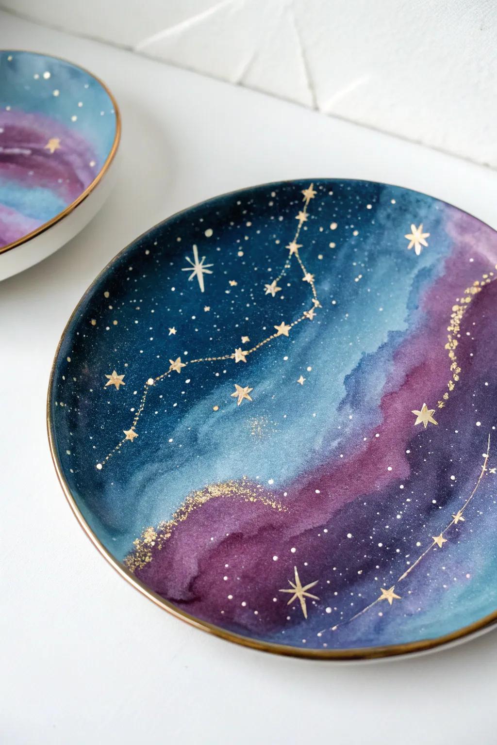 Explore the cosmos from your table with this stunning galaxy-themed plate. Perfect for adding a touch of celestial beauty to your minimalist decor.