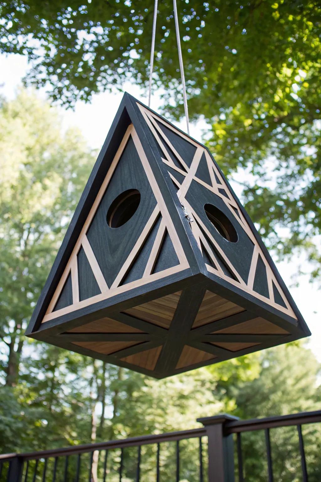 Elevate your garden with a modern geometric birdhouse that merges art with nature.