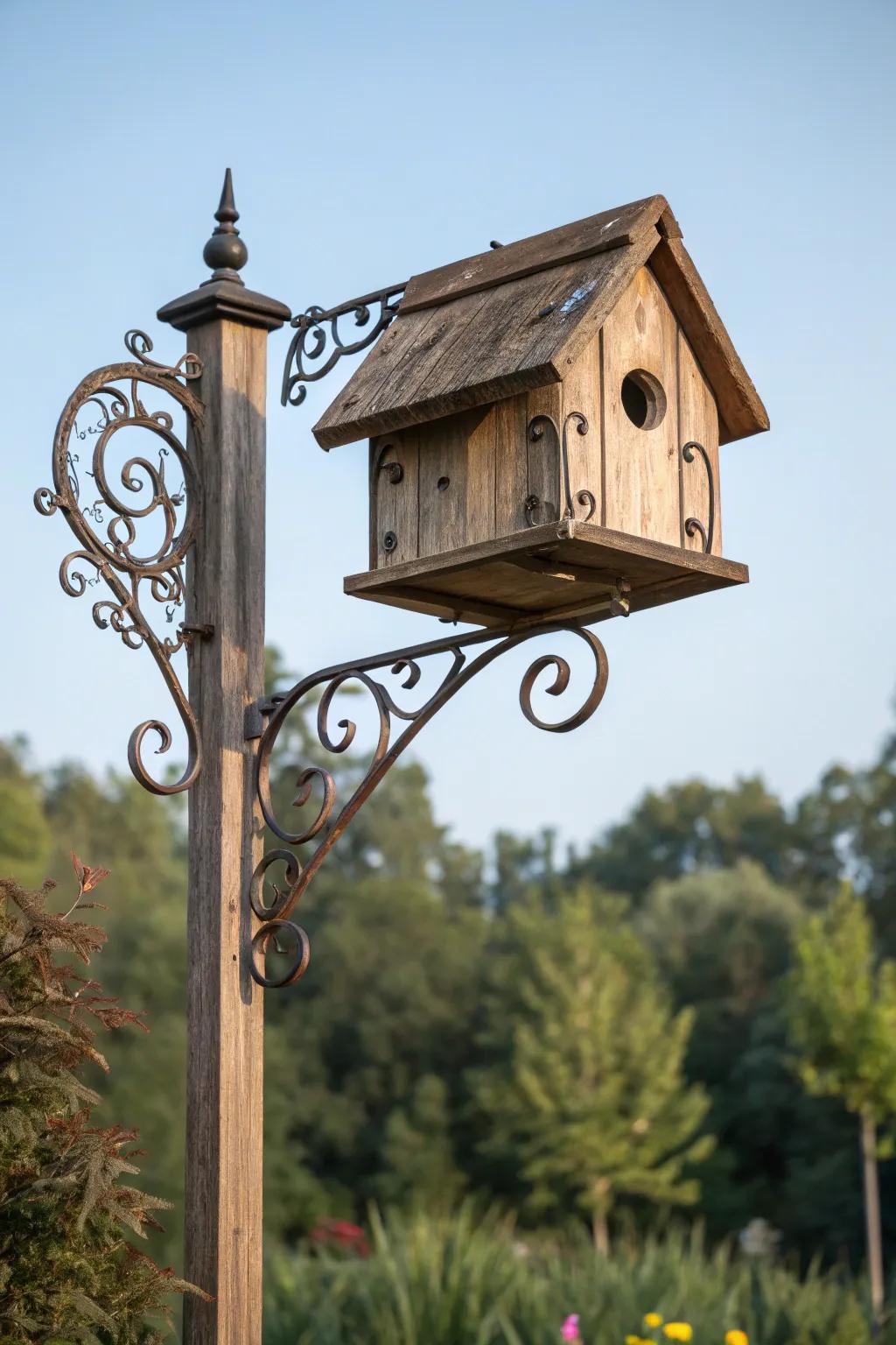 Elevate your outdoor decor with elegant decorative brackets for a timeless birdhouse post.