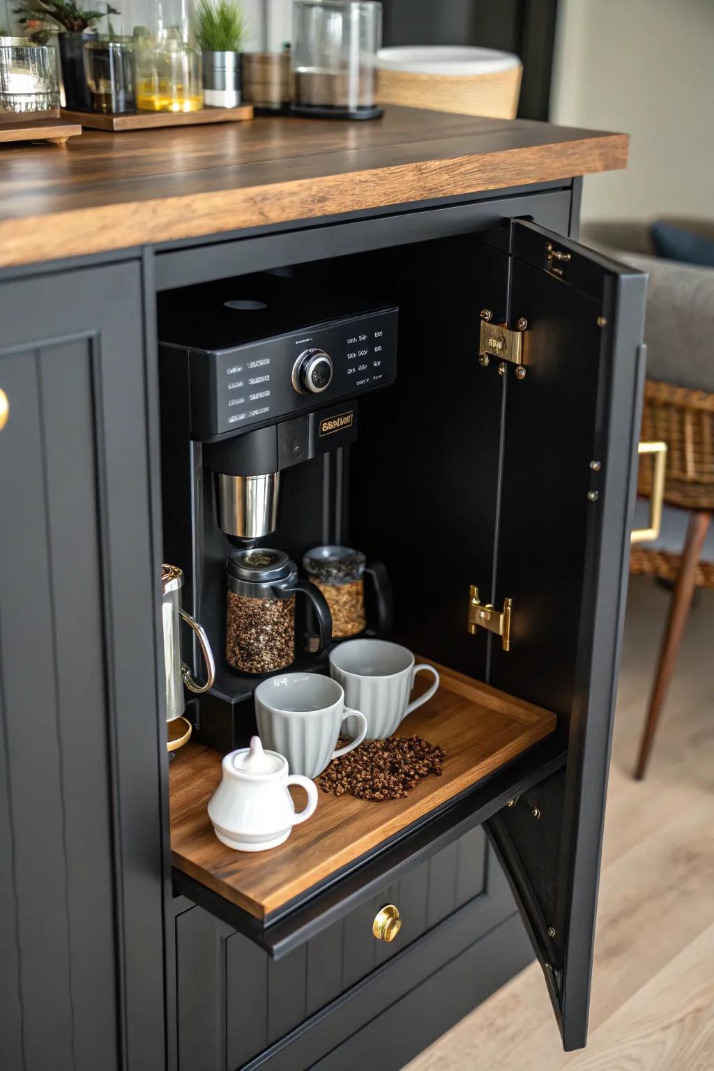 Surprise element with a hidden coffee bar in a cabinet