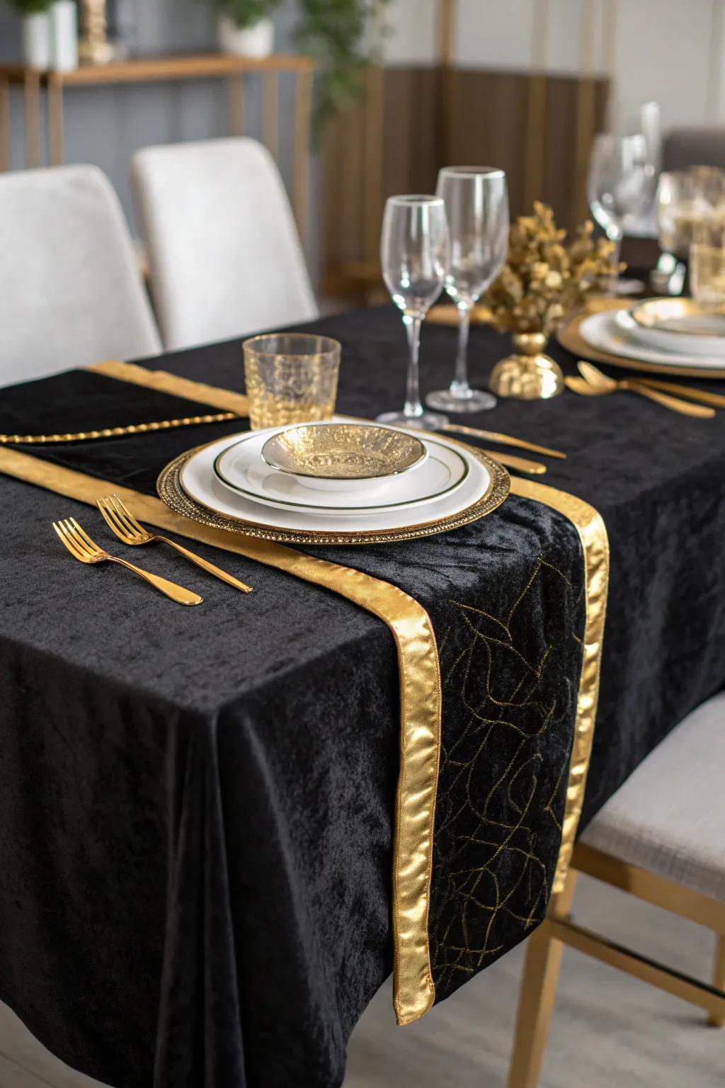 A black velvet runner adds elegance and drama.