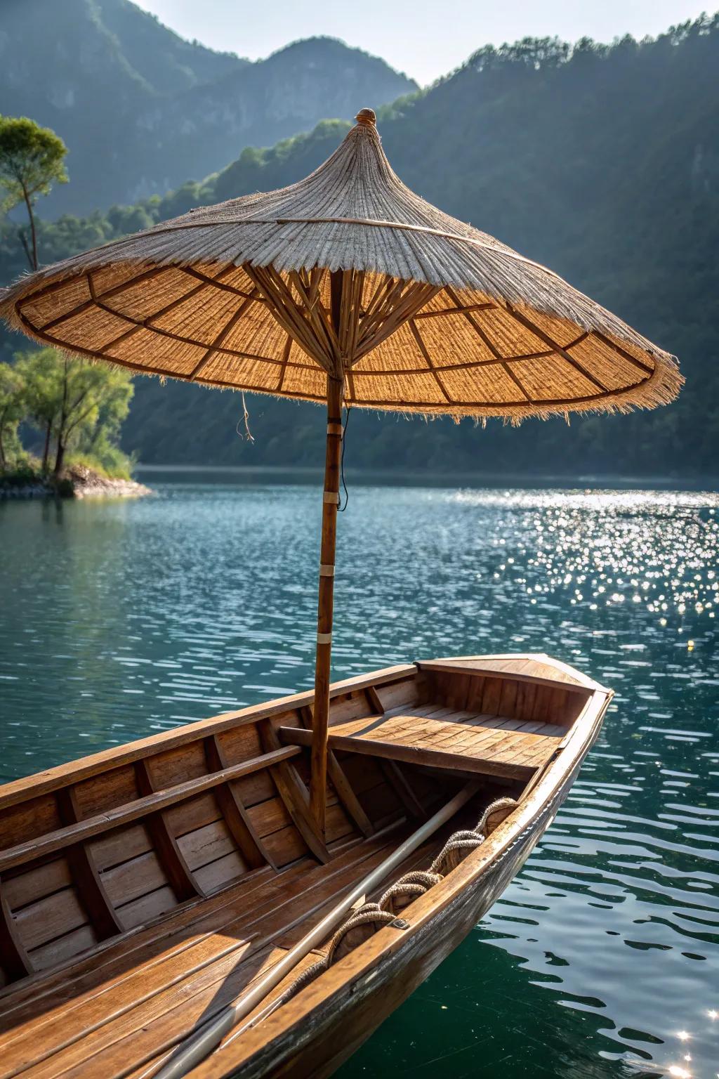 Elevate your boating experience with this rustic DIY bamboo shade - where craftsmanship meets nature.
