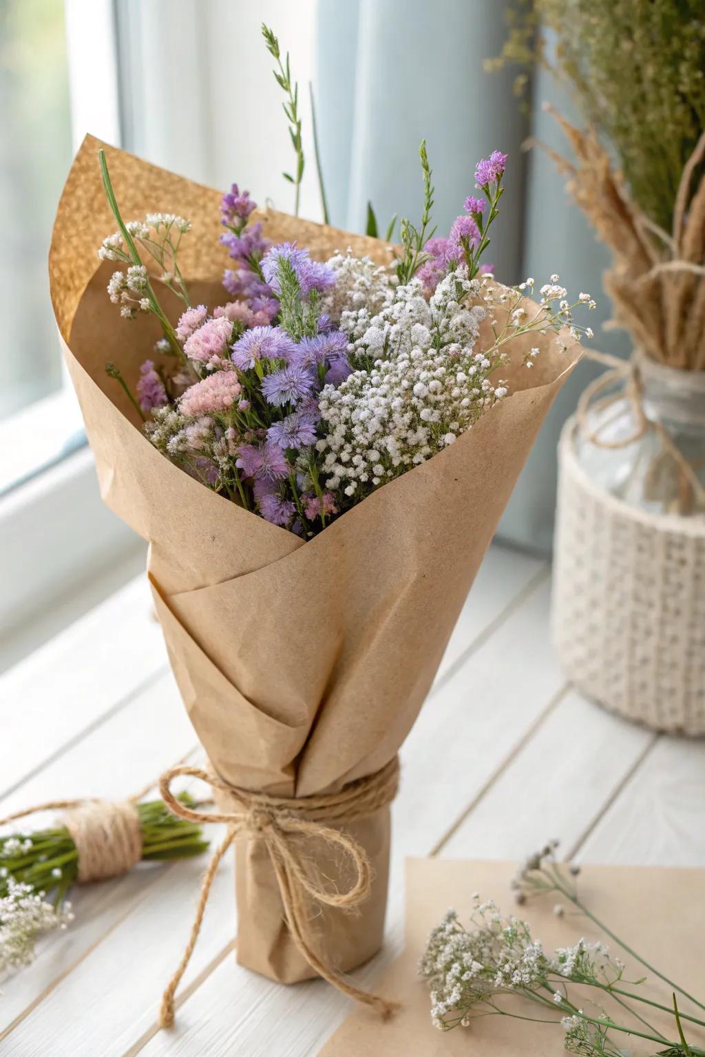 Elevate your bouquet with rustic elegance using a simple brown paper bag wrap. Perfectly minimalist with a touch of Boho charm!
