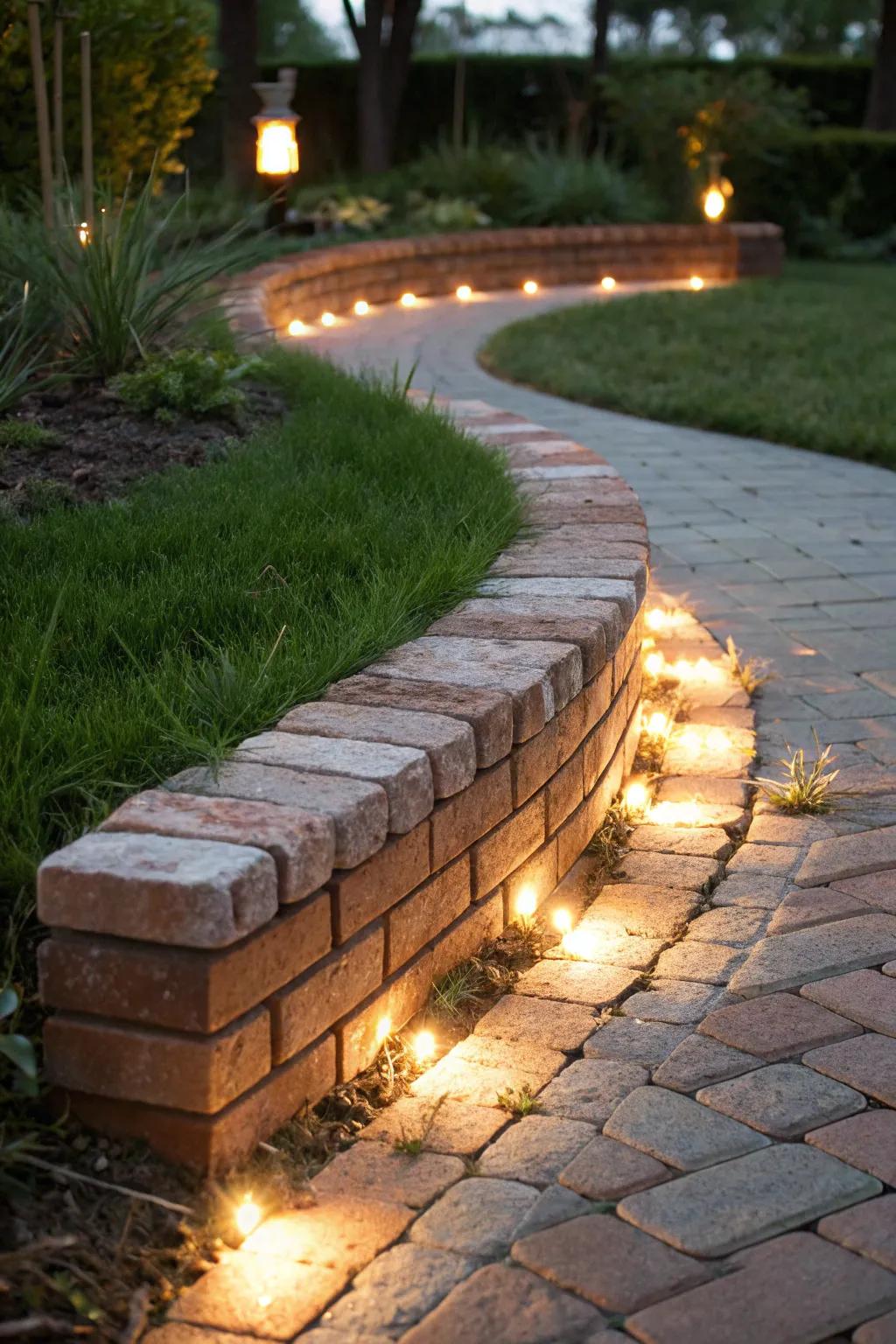 Illuminate your garden with a stunning brick and lighting combination for a fairytale ambiance.