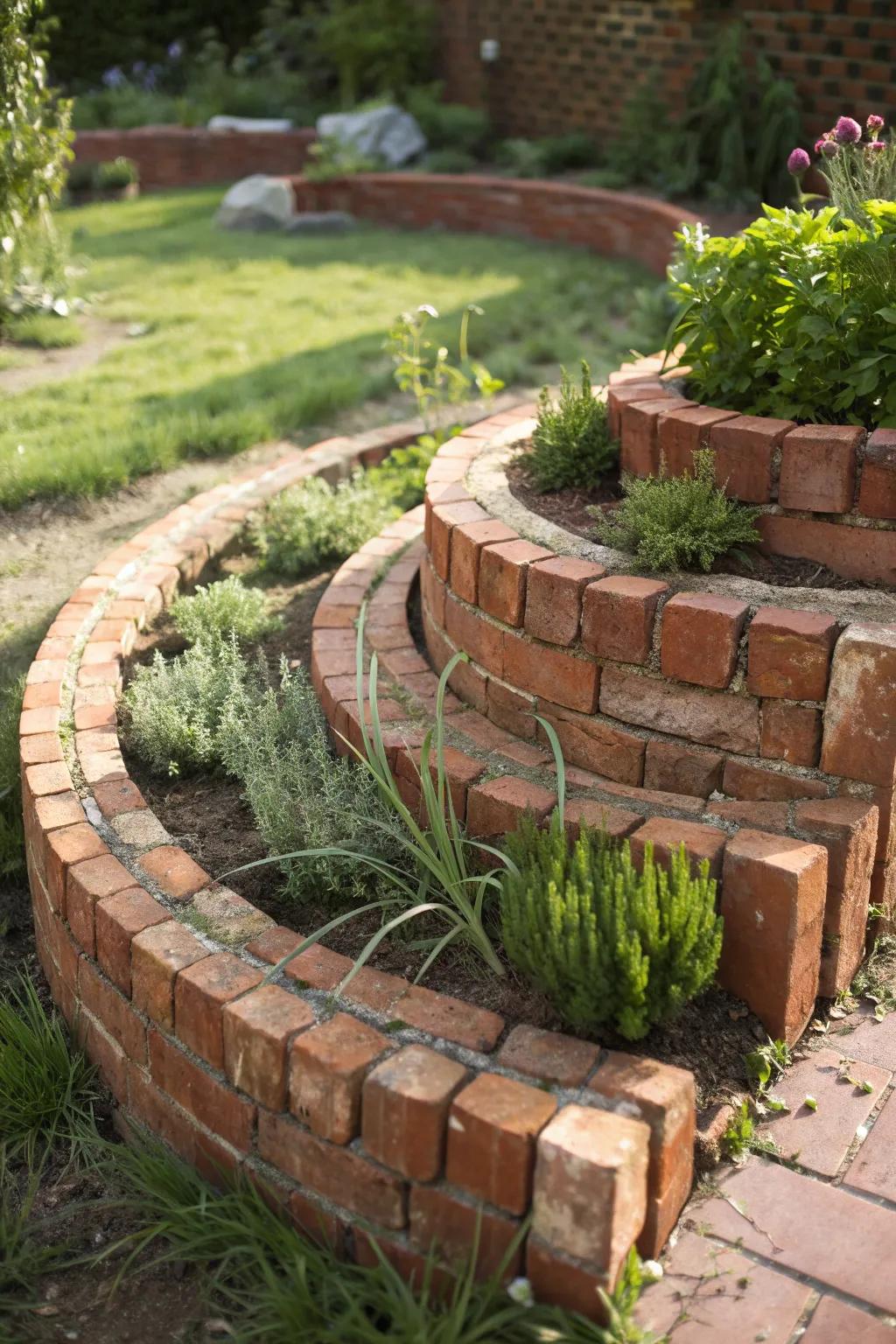 Transform your garden with a stunning brick herb spiral – a space-efficient wonderland of greenery!