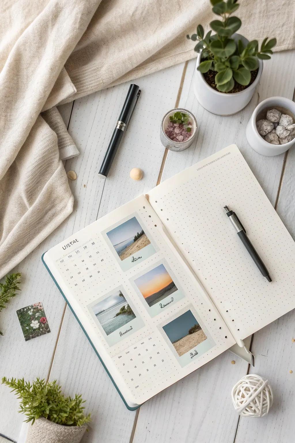 Capture memories in style: Elevate your bullet journal with personal photo inserts for a touch of beauty and sentiment.