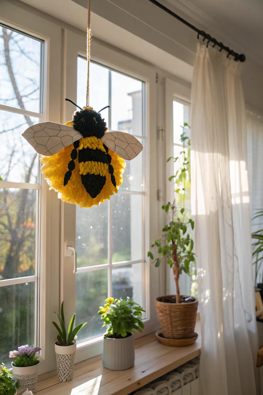 Brighten your space with the charm of a handmade bumble bee suncatcher, where simplicity meets natural beauty.