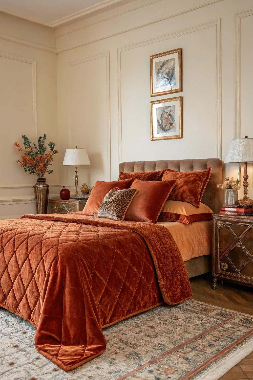 Velvet touches add luxury and richness.