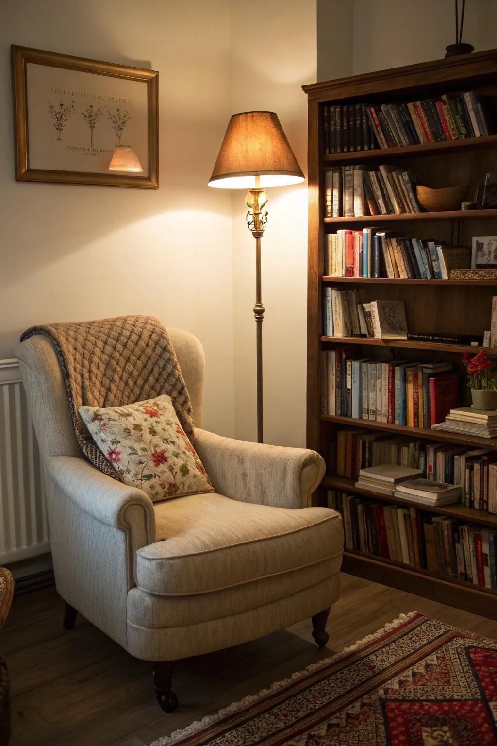 A reading nook designed for relaxation and escape.