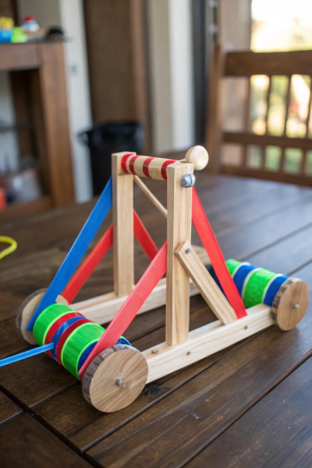 Revamp your catapult: Add a splash of color and strength with vibrant duct tape designs.