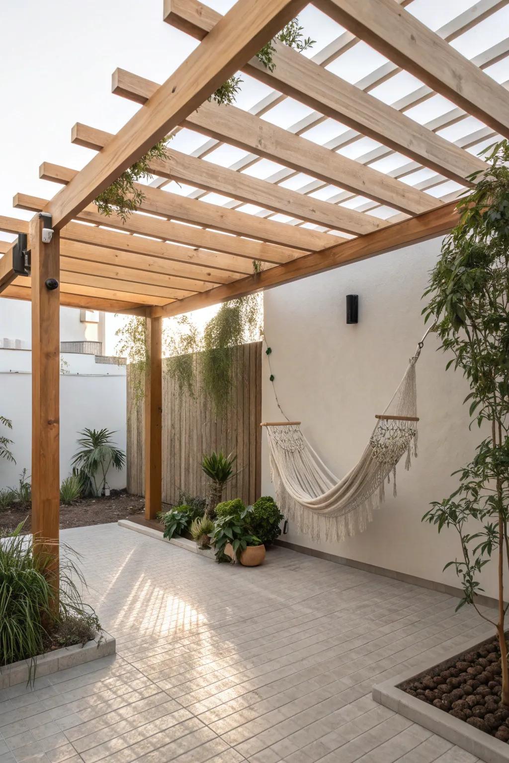 Bask in elegance with a stylish pergola top – the perfect blend of shade and sunshine for every feline sunbather. #CatioGoals