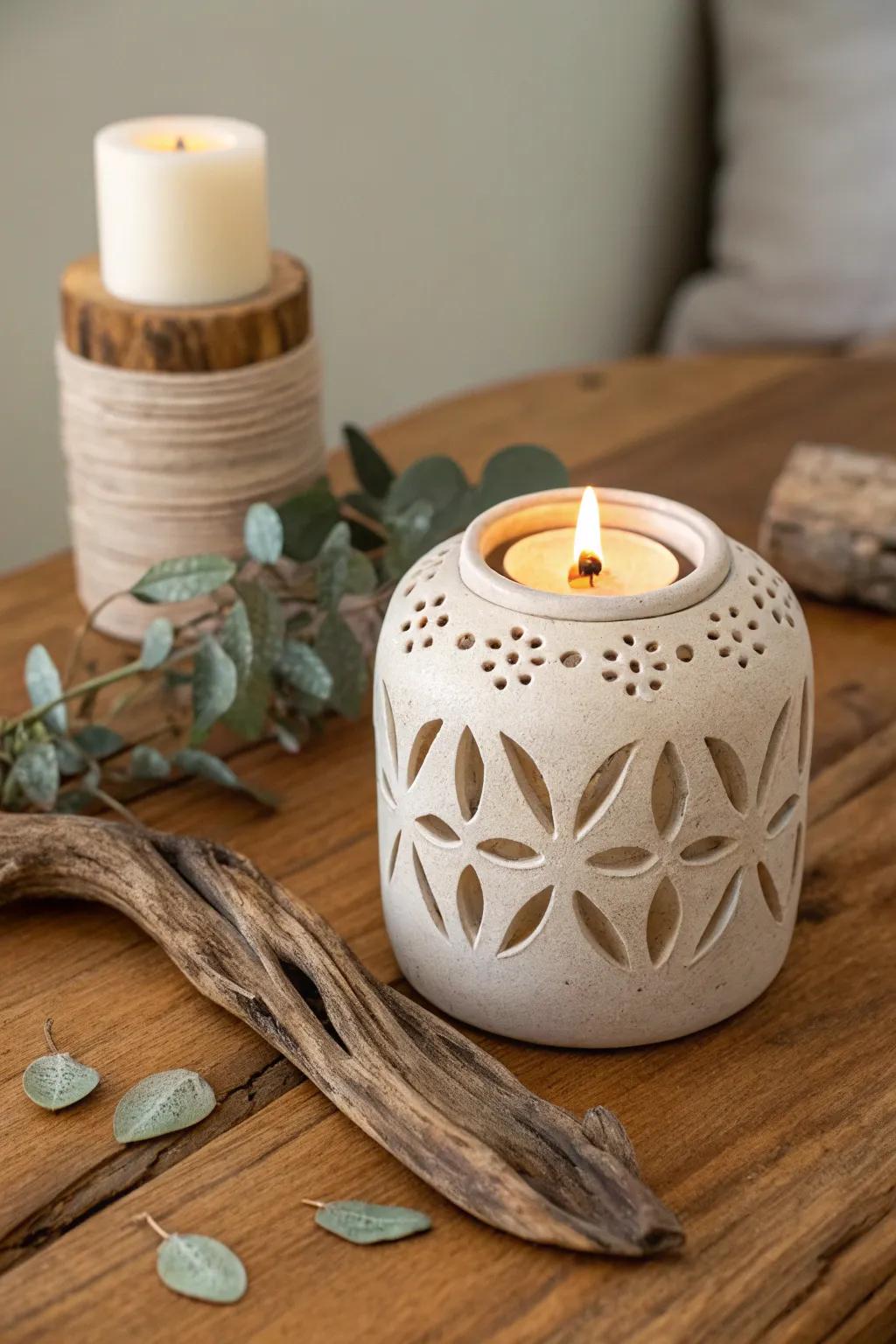 Illuminate your space with the natural elegance of handcrafted ceramic candleholders.