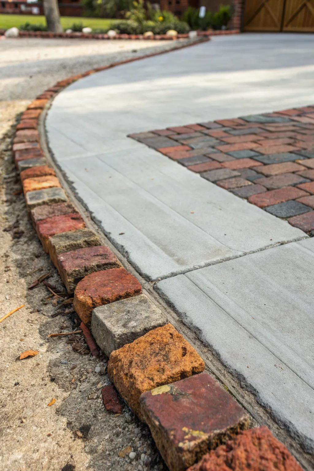 Elevate your driveway with the timeless elegance of reclaimed brick accents.